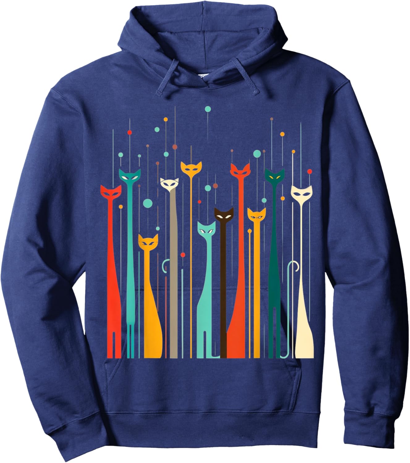 Vintage Retro Mid-Century Long Neck Cats 50s 60s Style Hoodie - Hoodie | Navy