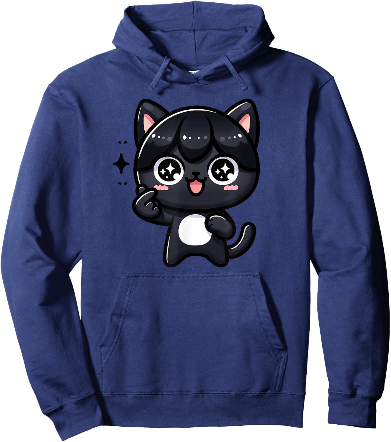 Funny Black Cat Cartoon Finger-heart K-pop Korean Men Women Hoodie - Hoodie | Navy