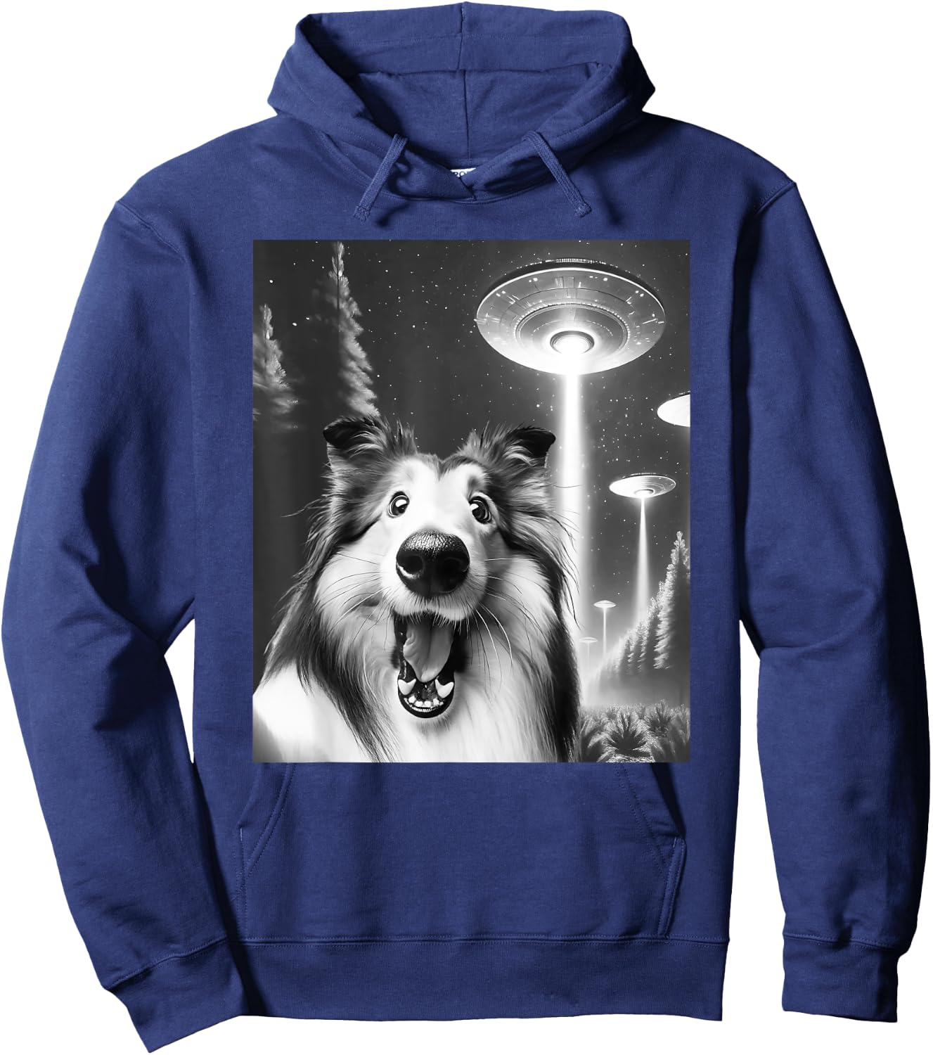 Funny Rough Collie Alien UFO Taking a Selfie Dog Mom Dad Women Kids Hoodie - Hoodie | Navy