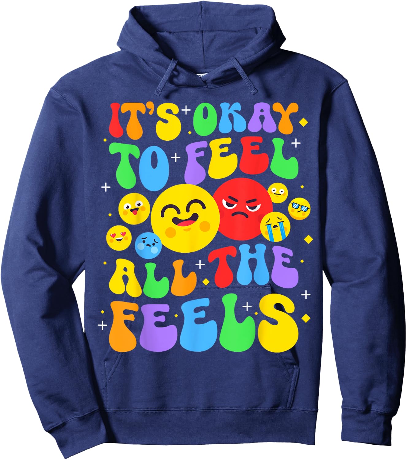 It's Ok To Feel All The Feels Mental Health Awareness Groovy Hoodie - Hoodie | Navy