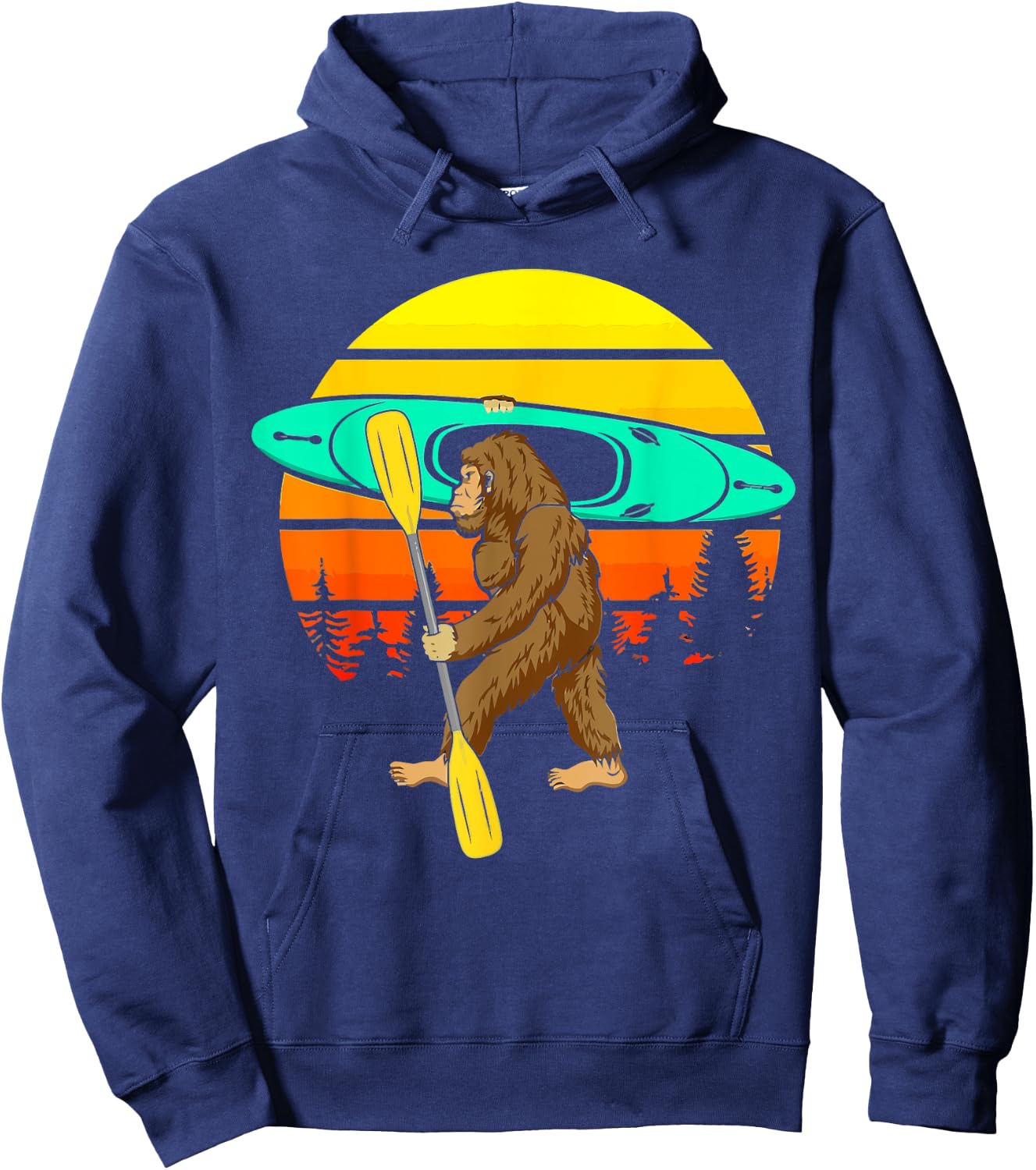 Vintage Sasquatch Bigfoot Go Kayak Funny Kayaking Lover Hoodie - Hoodie | Navy
