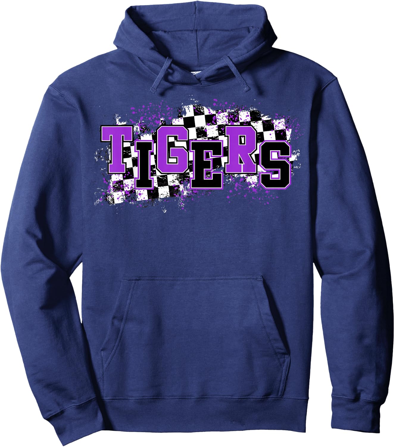 Tigers School Spirit Tiger Pride Purple Black Tigers Checker Hoodie - Hoodie | Navy