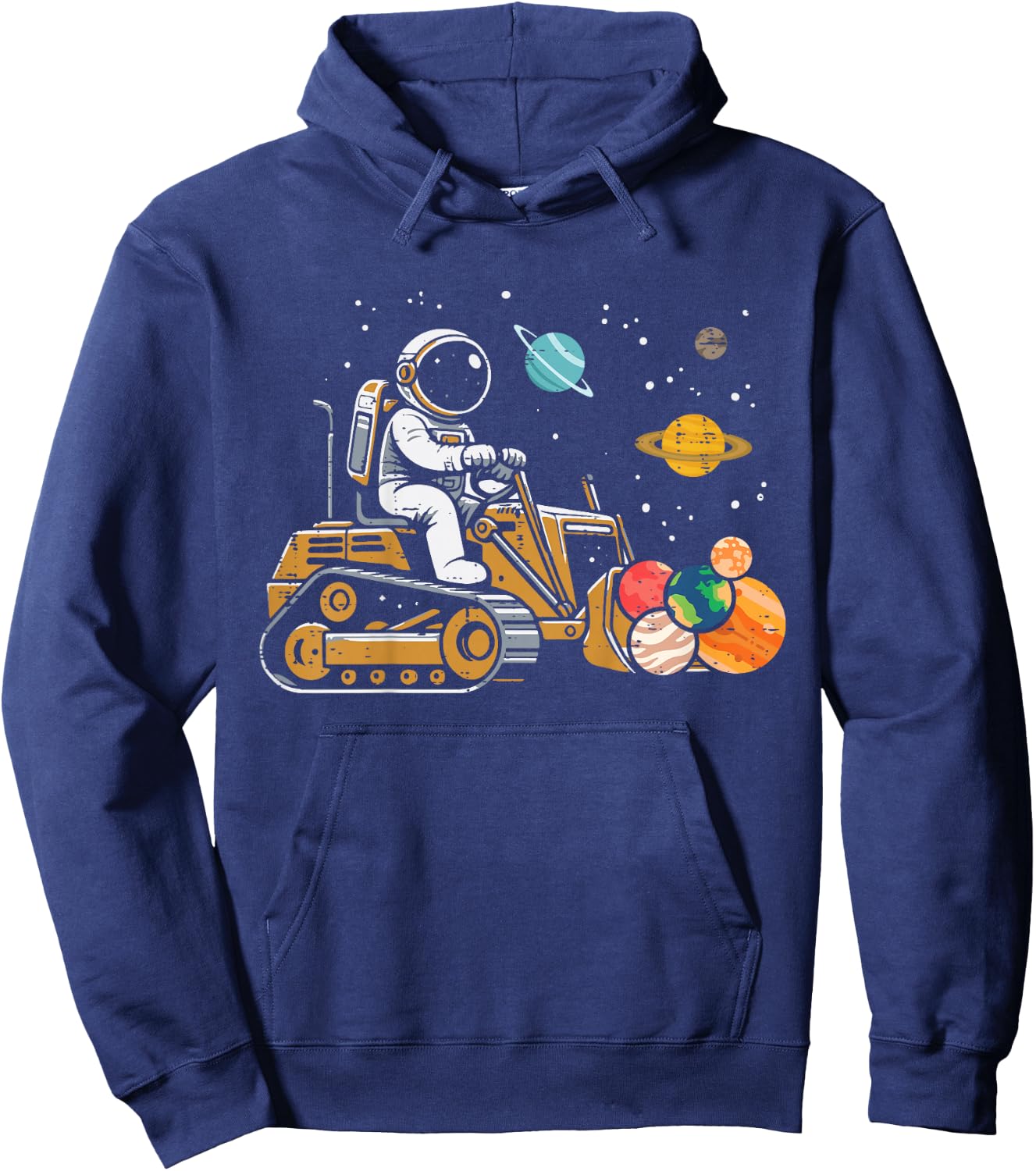 Kids Astronaut Bulldozer Planets Space Construction Boys Kids Hoodie - Hoodie | Navy