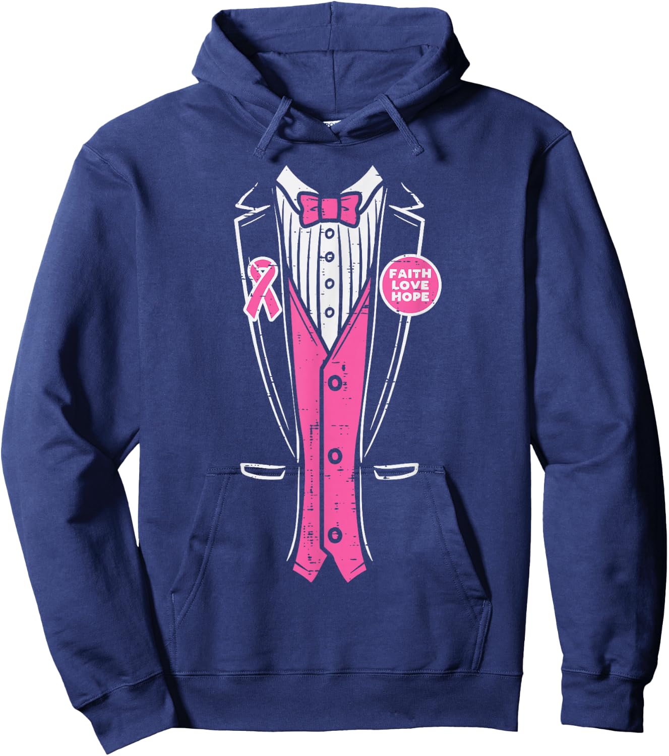Pink Ribbon Tuxedo Breast Cancer Awareness Men Boys Hoodie - Hoodie | Navy