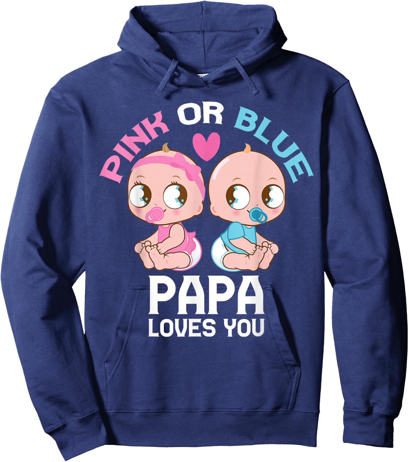 Pink or Blue PAPA Loves You Cute Baby Boy Girl Family Hoodie - Hoodie | Navy