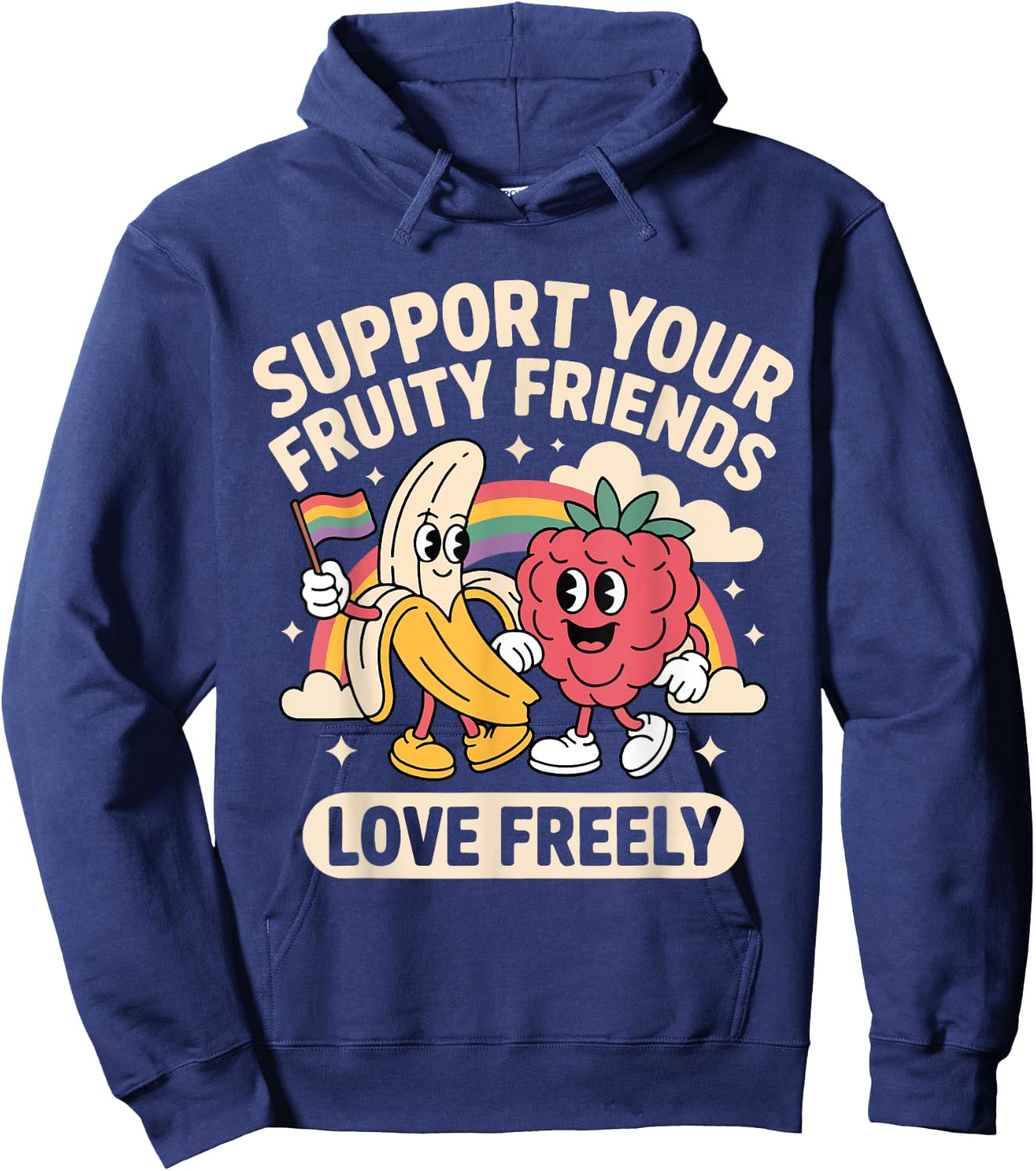 Support Your Fruity Friends Love Freely Rainbow Hoodie - Hoodie | Navy