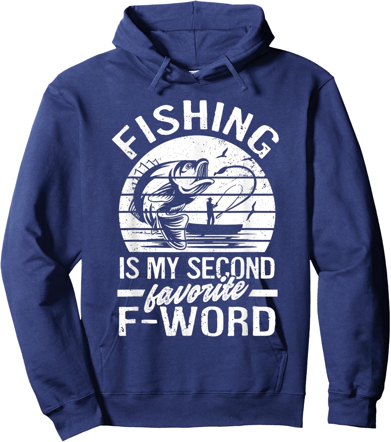 Funny Fishing Is My Second Favorite F-Word Retro Vintage Hoodie - Hoodie | Navy