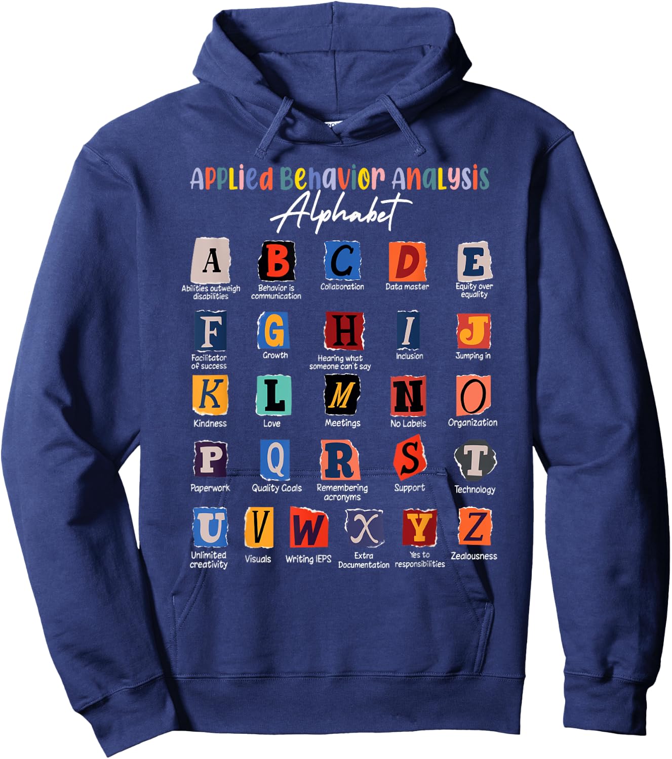 Behavior Analyst ABA Crew Applied Behavior Analysis Alphabet Hoodie - Hoodie | Navy