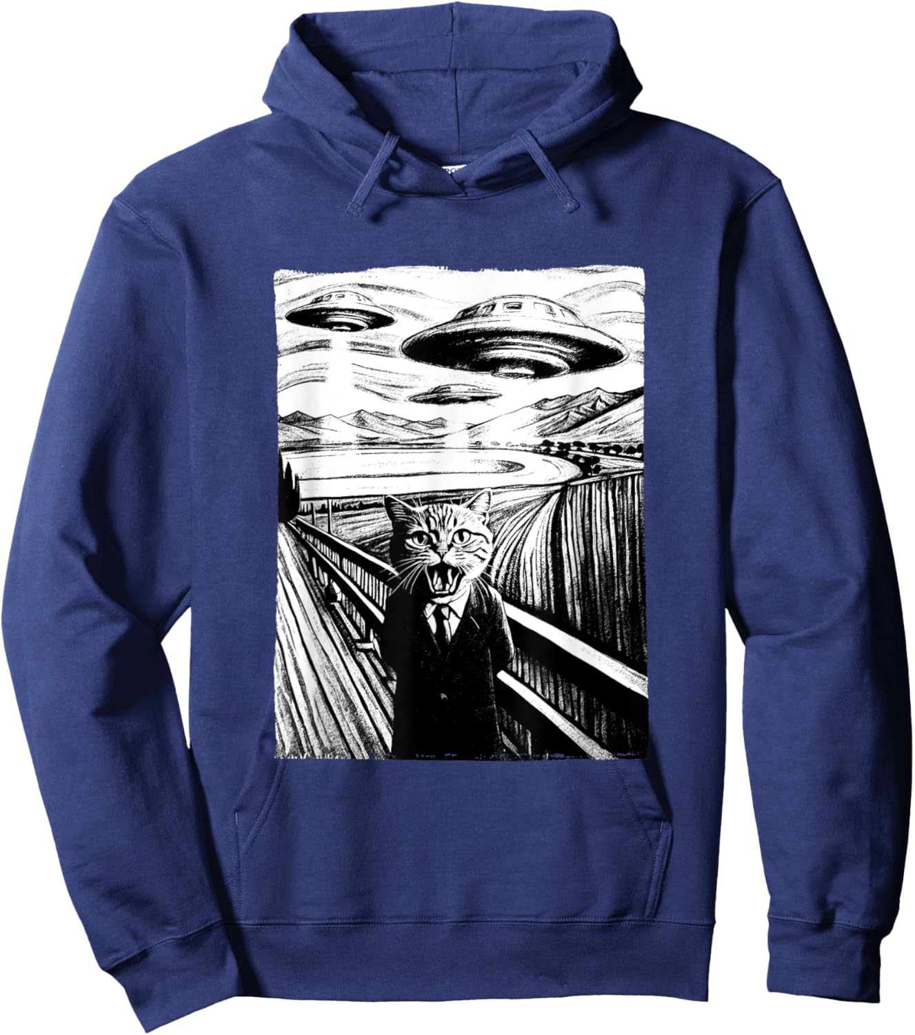 Cat Selfie with Alien and Ufo Men Women Kids Hoodie - Hoodie | Navy