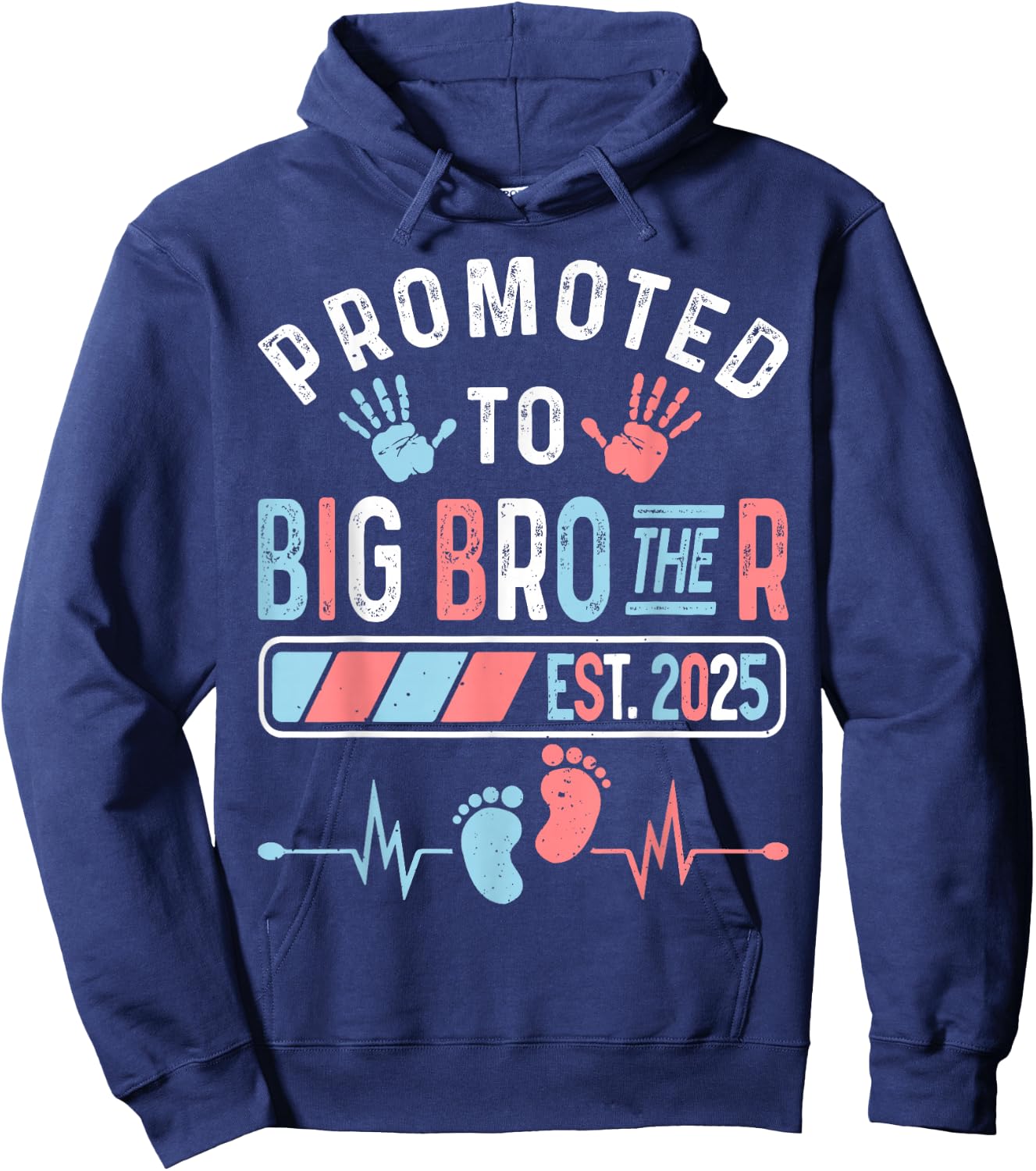 Promoted To Big Brother Est. 2025 Baby Shower Gender Reveal Hoodie - Hoodie | Navy