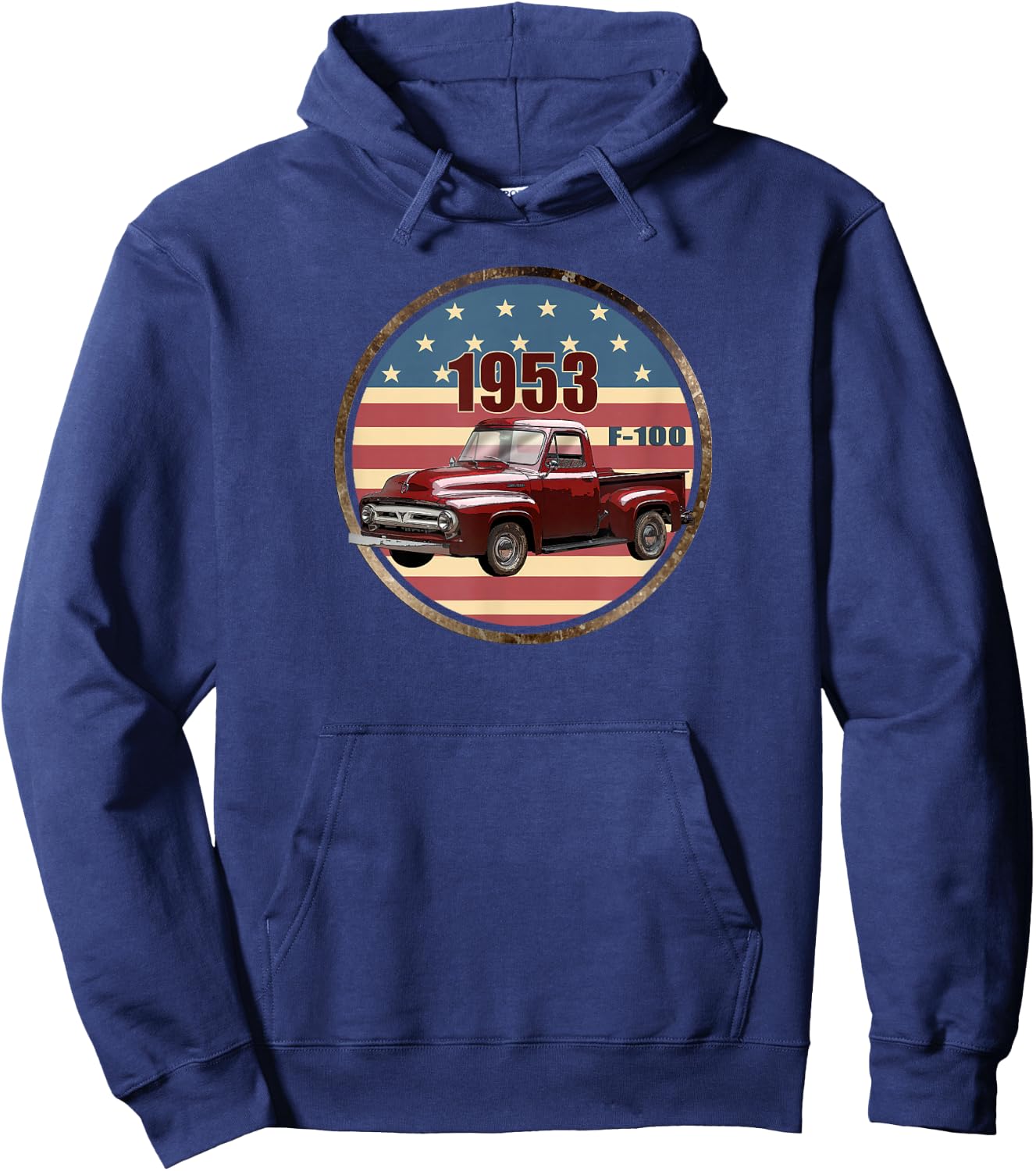 Vintage 1953 F-100, Red Pick Up Trucks, Hot Rod, Patriotic Hoodie - Hoodie | Navy