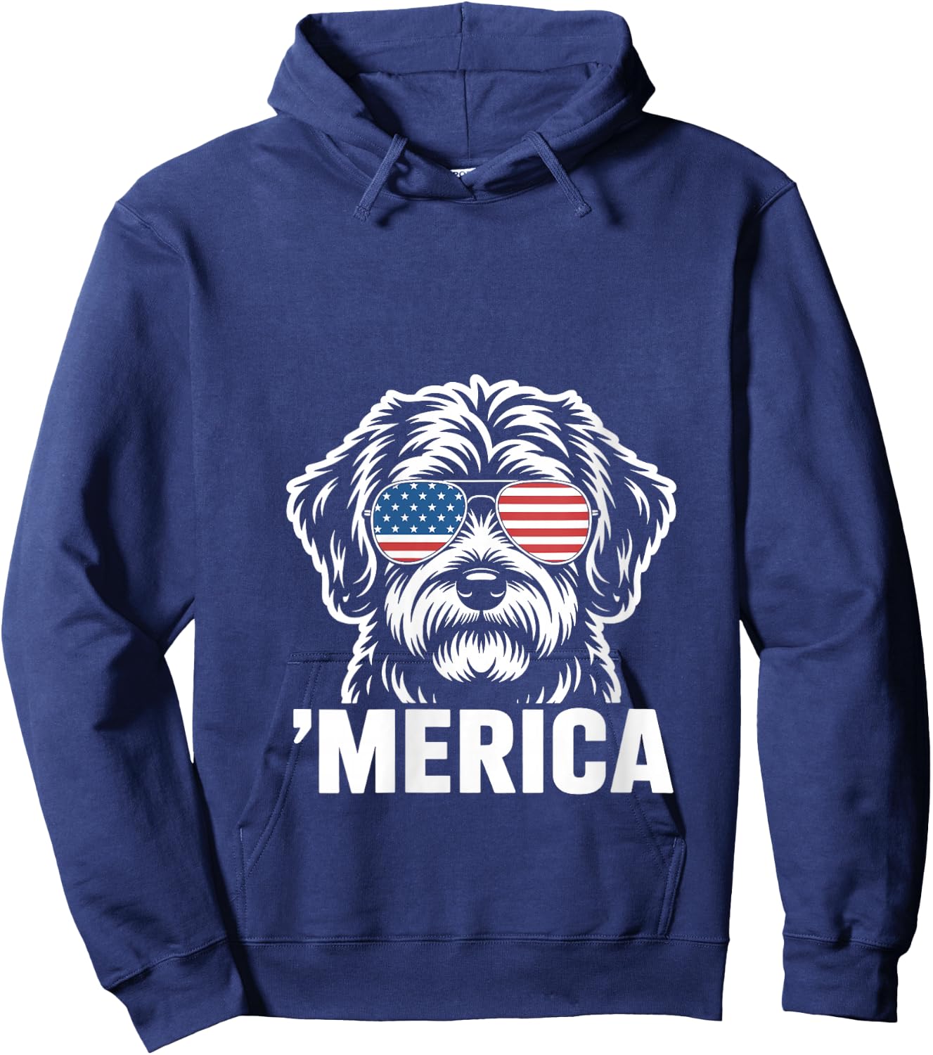 Women's Patriotic USA American Flag 4th of July Schnoodle V-Neck Hoodie - Hoodie | Navy