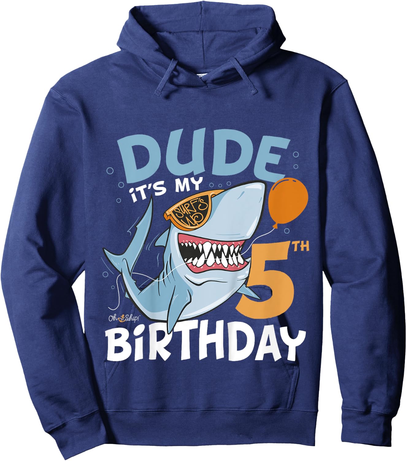 Kids Dude it's my 5th Birthday - 5th Shark Birthday Boy Hoodie - Hoodie | Navy
