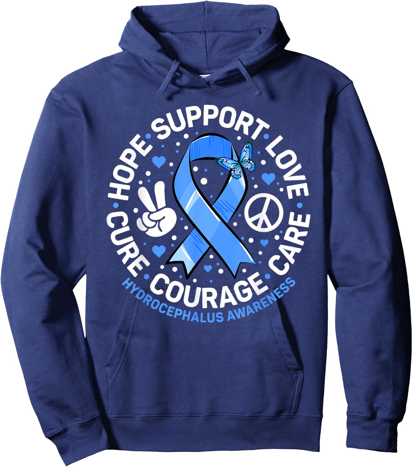 Hydrocephalus Support Blue Ribbon Hydrocephalus Awareness Hoodie - Hoodie | Navy