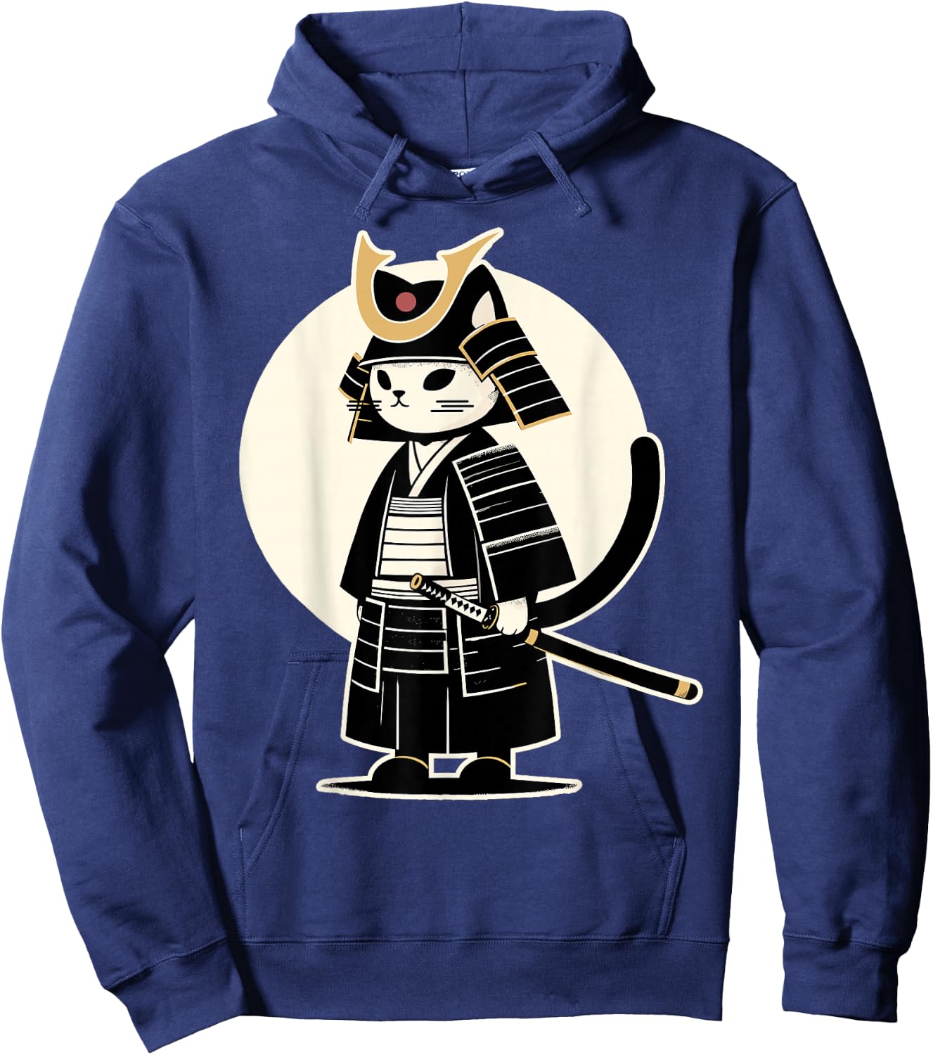 Kawaii Cat Anime Japanese Retro Samurai Novelty Funny Cat Hoodie - Hoodie | Navy