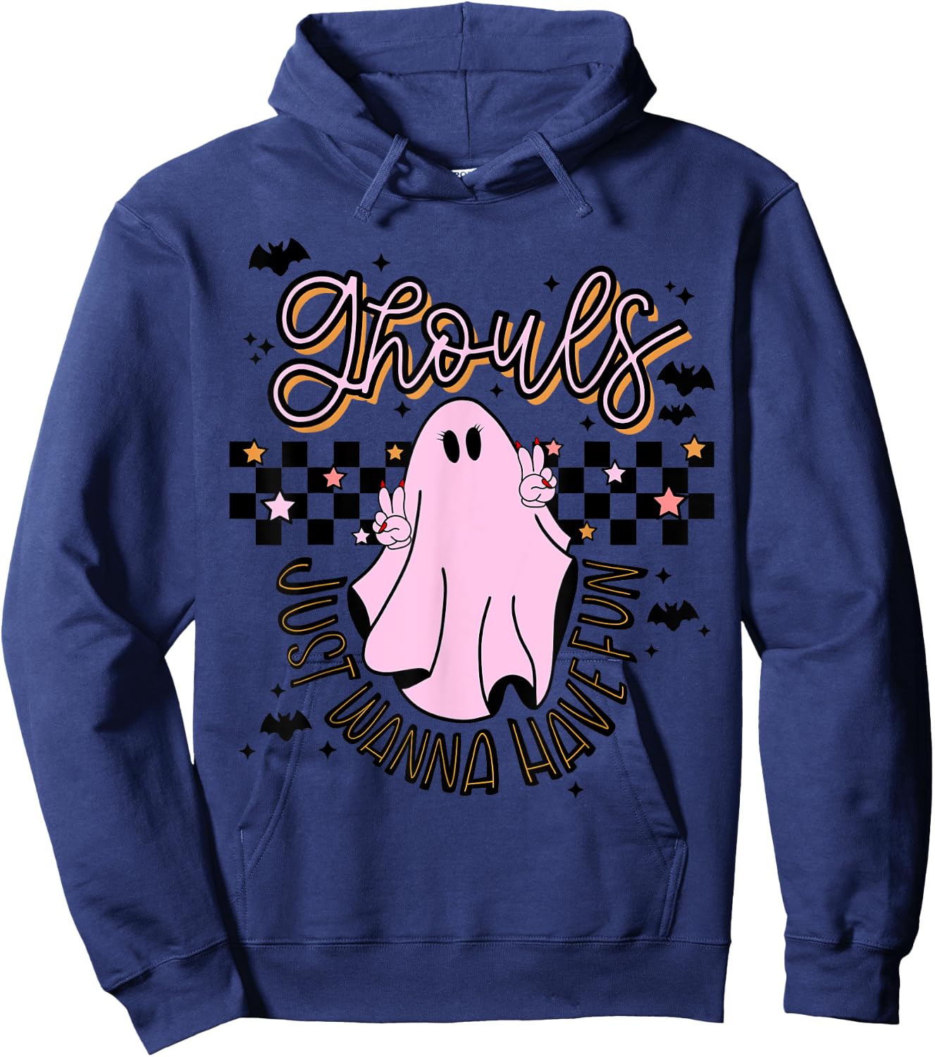 Ghouls just want to have fun, pink, peace sign, halloween Hoodie - Hoodie | Navy
