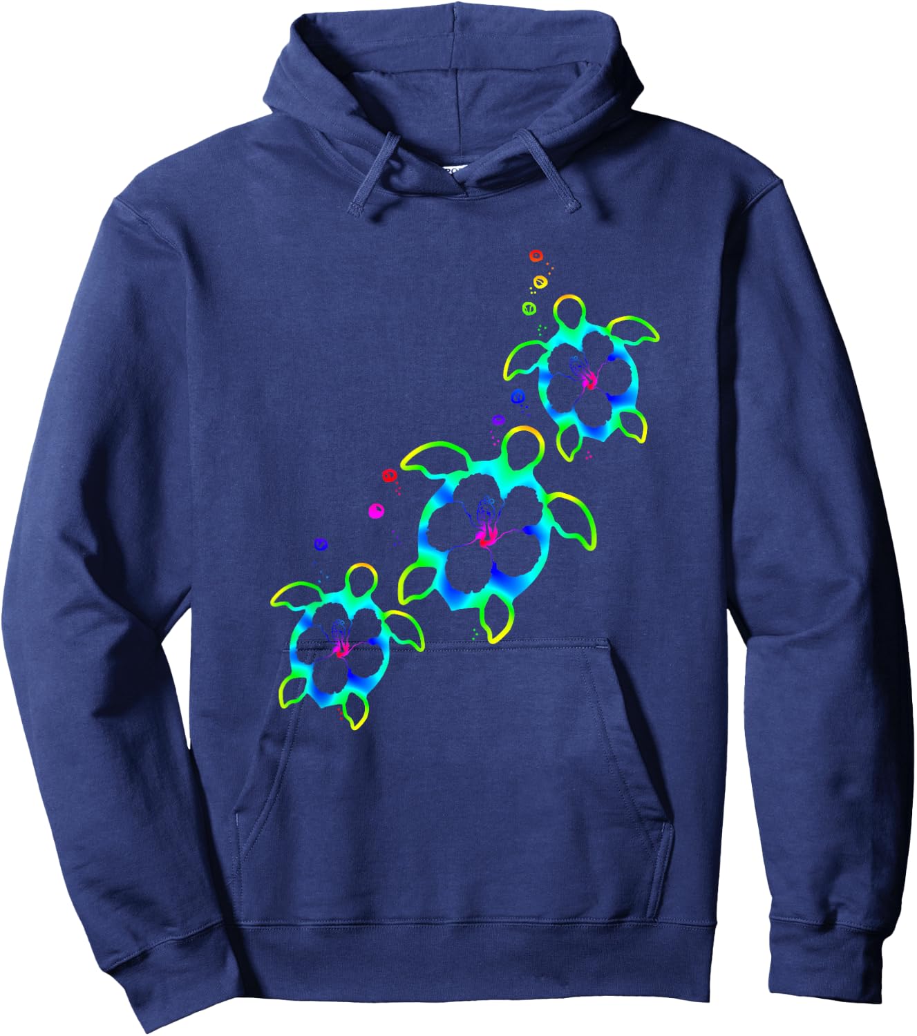 Tropical Colors Hawaiian Honu Sea Turtles Hoodie - Hoodie | Navy