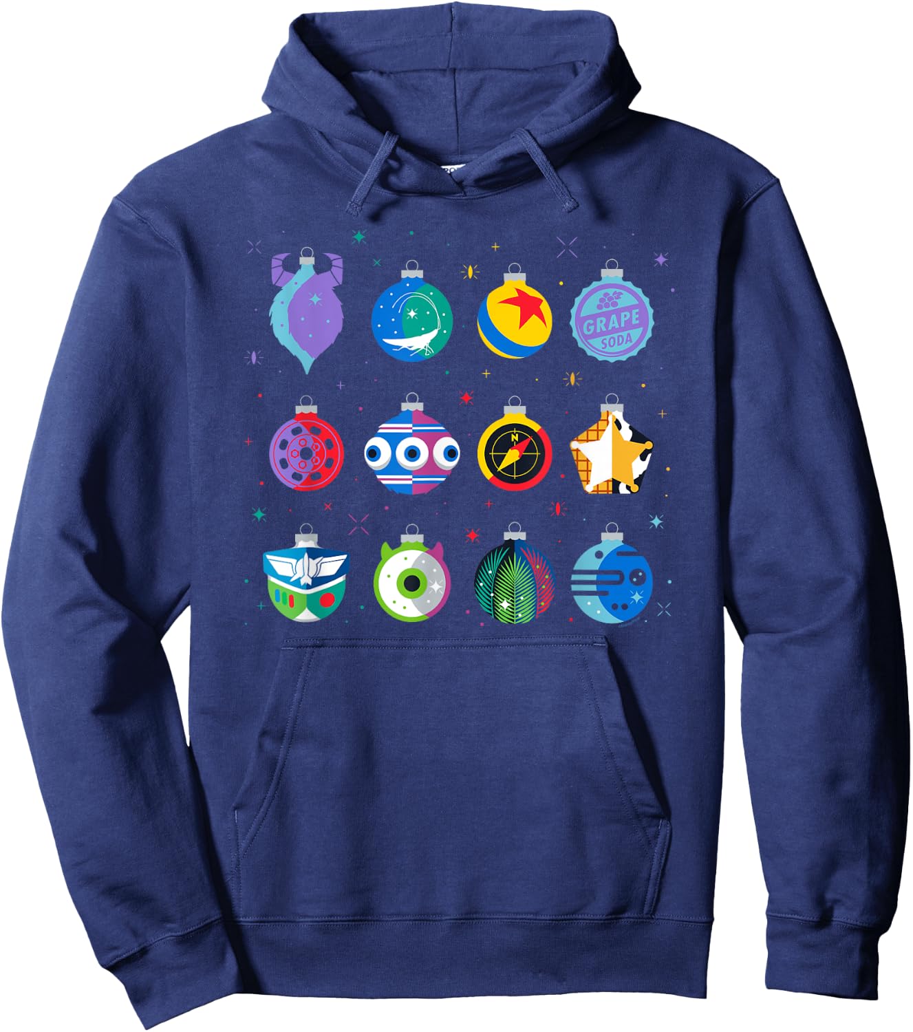Disney and Pixar Christmas 12 Holiday Character Ornaments Hoodie - Hoodie | Navy