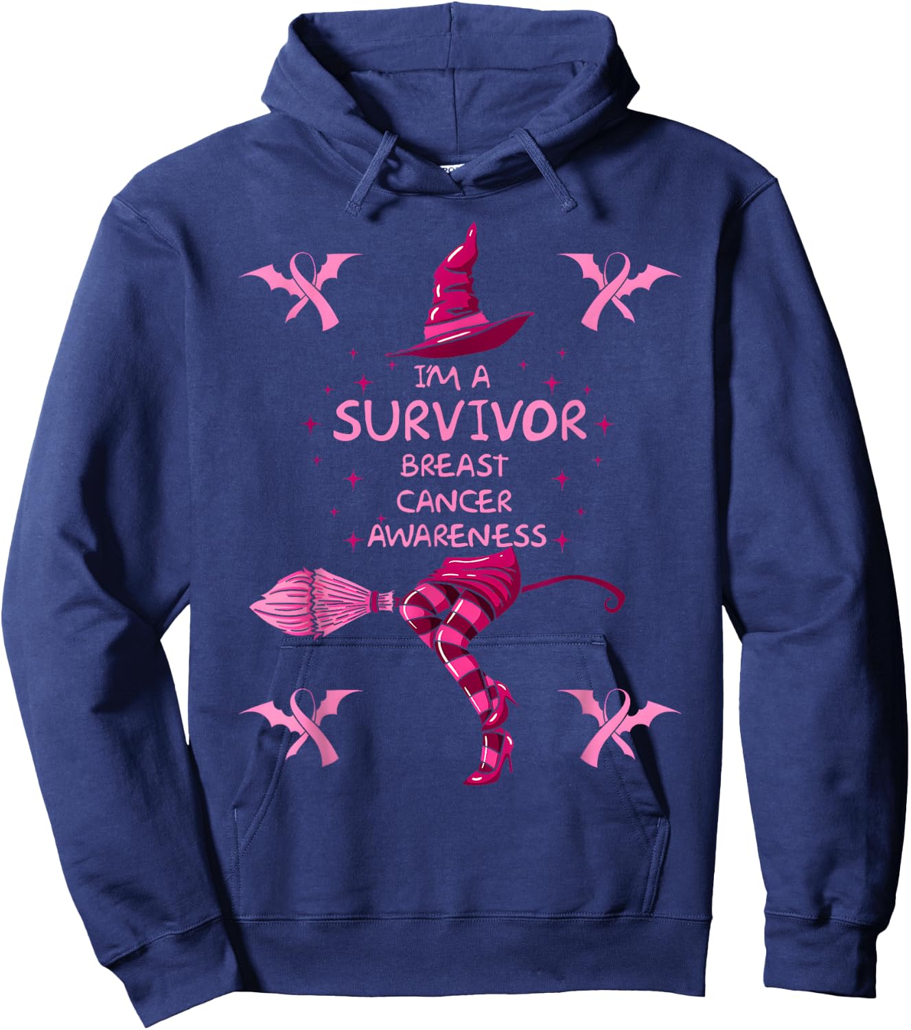 Witch Im A Survivor Halloween Breast Cancer Awareness Women Hoodie - Hoodie | Navy