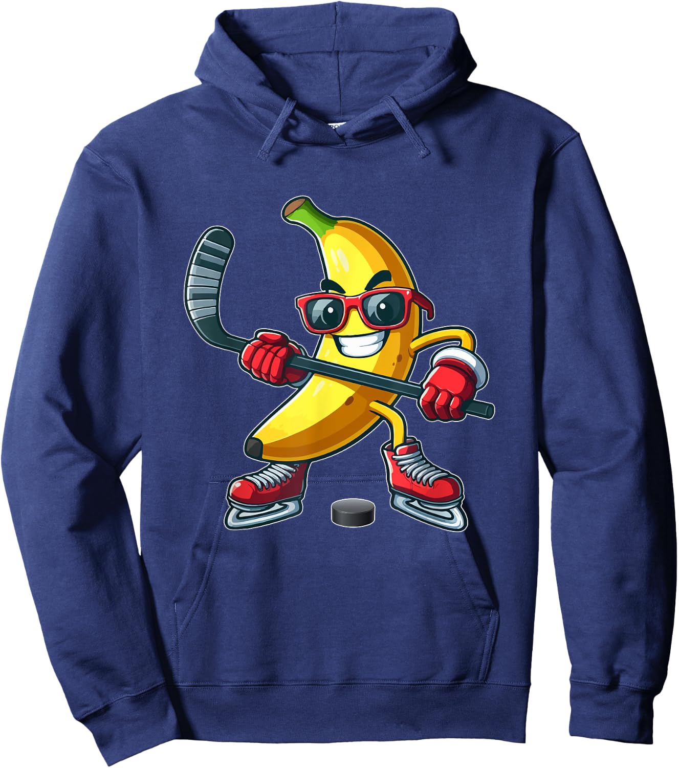 Banana Sunglasses Playing Hockey Funny Fruit Sport Player Hoodie - Hoodie | Navy