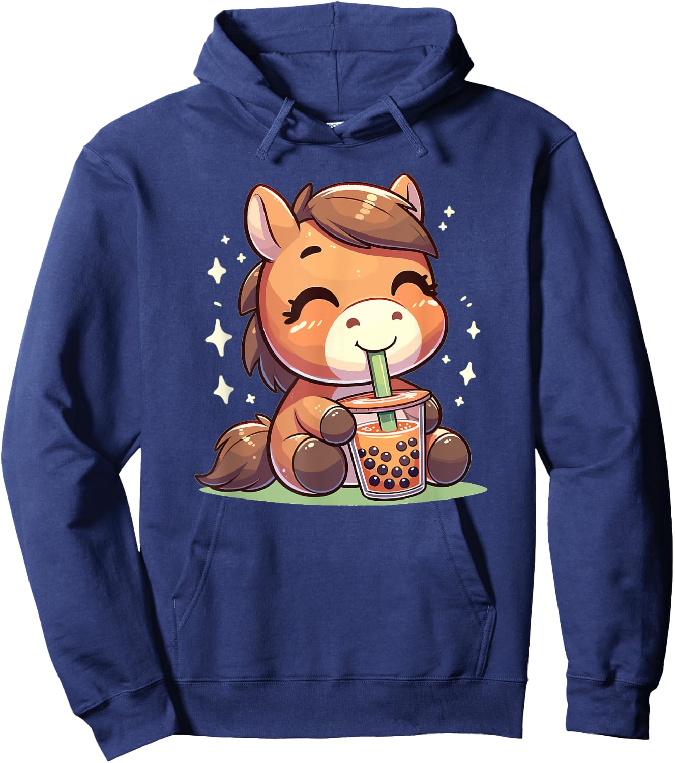 Kawaii Horses Bubble Tea Boba Horse Hoodie - Hoodie | Navy