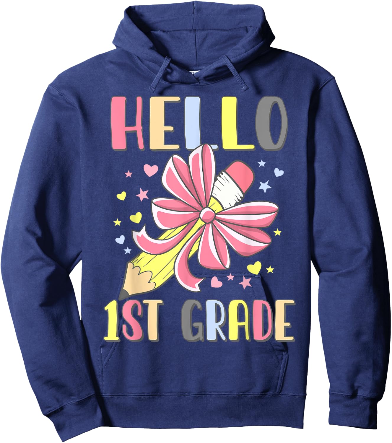 Hello First Grade Girl Coquette Bow Back To School 1st Grade Hoodie - Hoodie | Navy