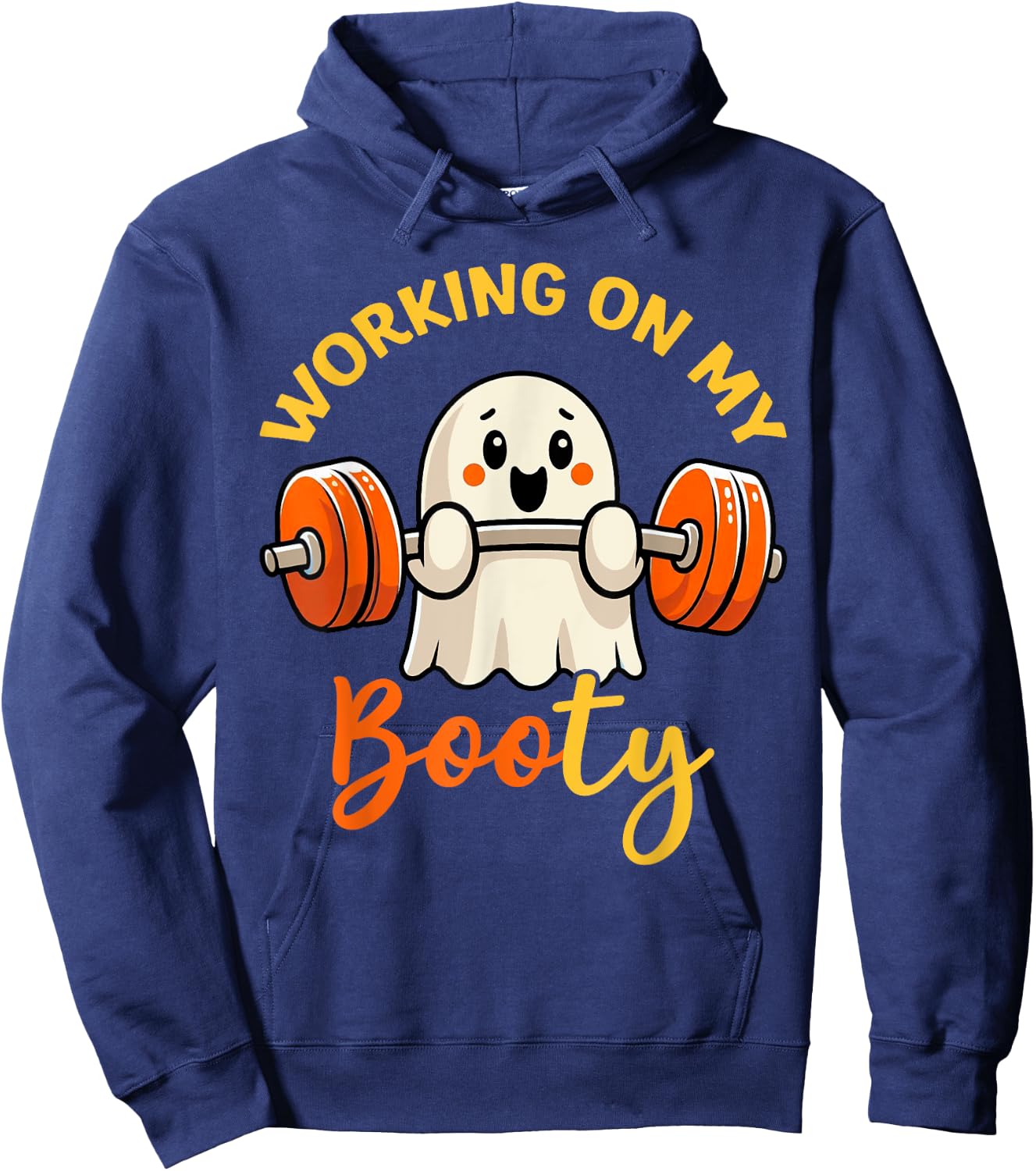 Working On My Booty Boo-Ty Funny Halloween Gym Ghost Pun Hoodie - Hoodie | Navy