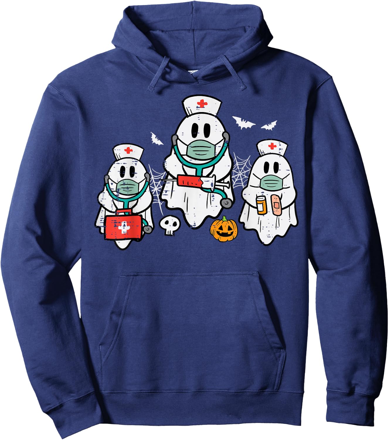 Halloween Ghost Nurses Funny ER Crew Costume Scrub Top Women Hoodie - Hoodie | Navy