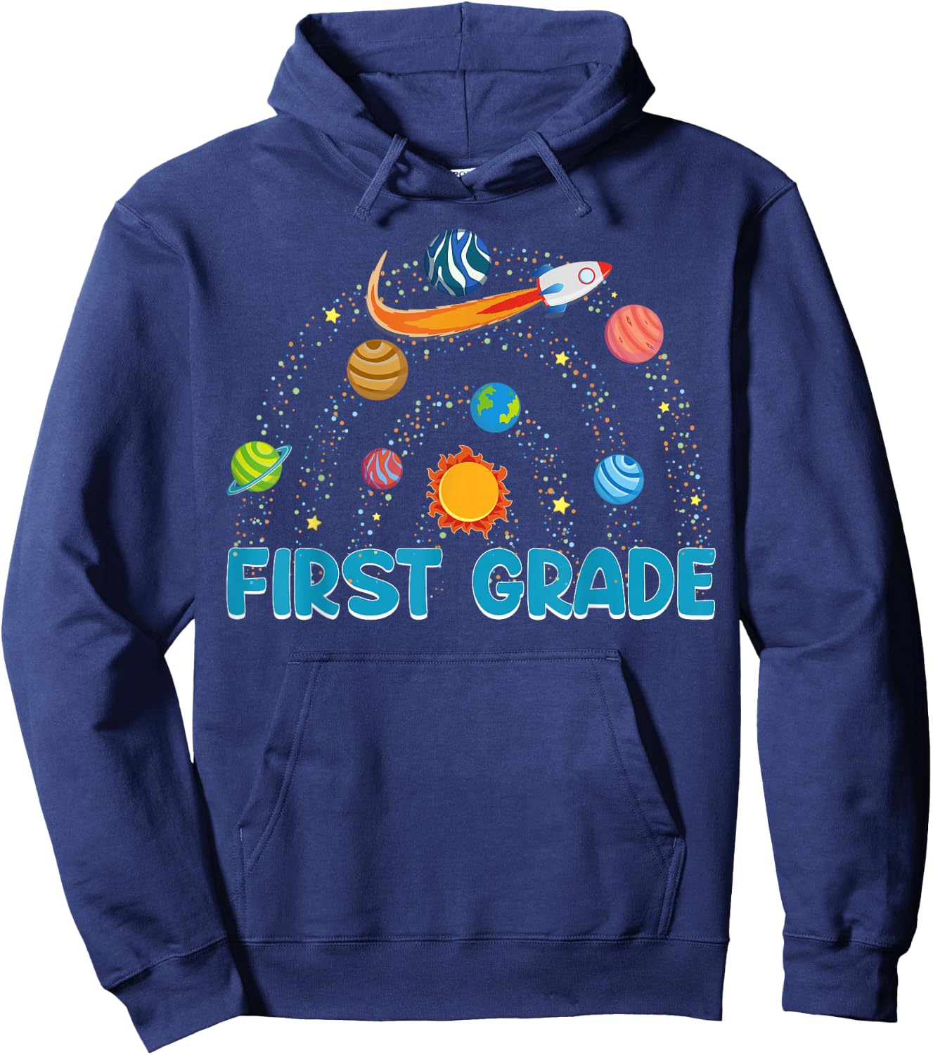 First Grade Teacher Rocket Outer Space Solar System Sun Hoodie - Hoodie | Navy