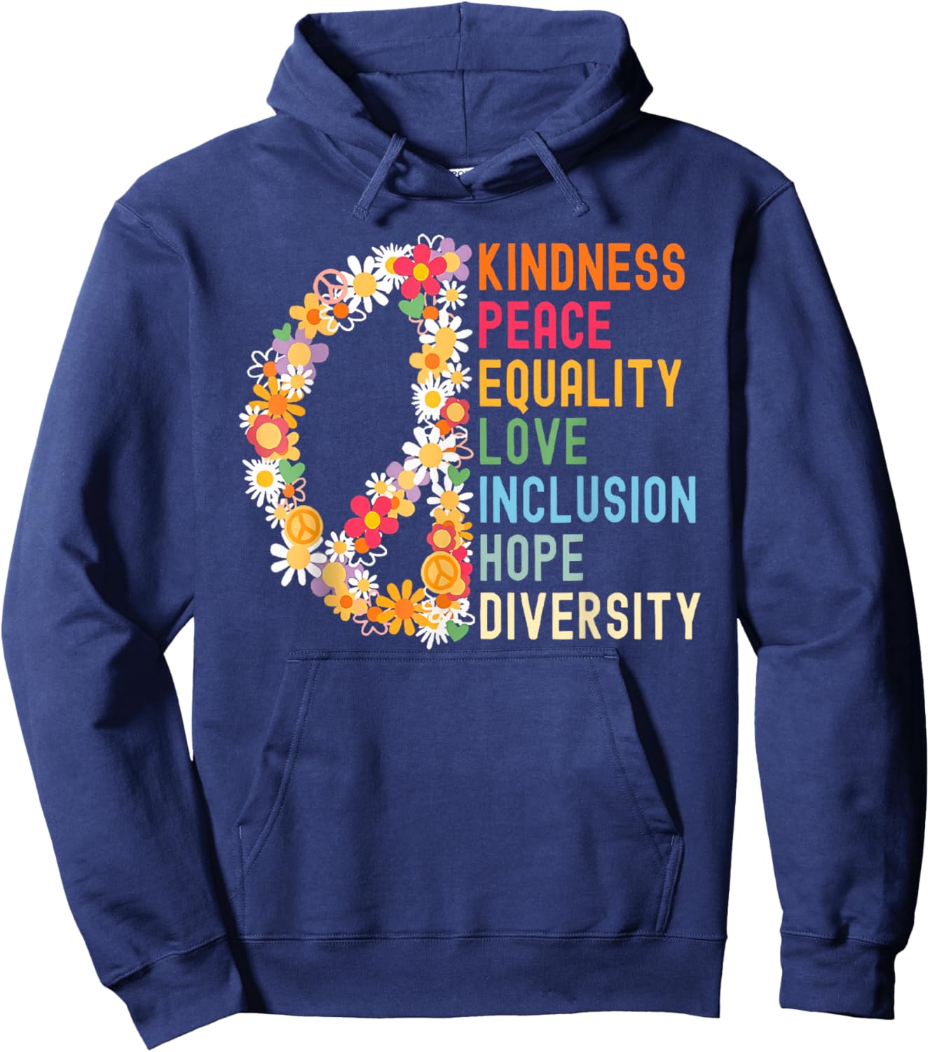 Kindness Peace Equality Hurts No Pride Month One Heart Art Hoodie - Hoodie | Navy