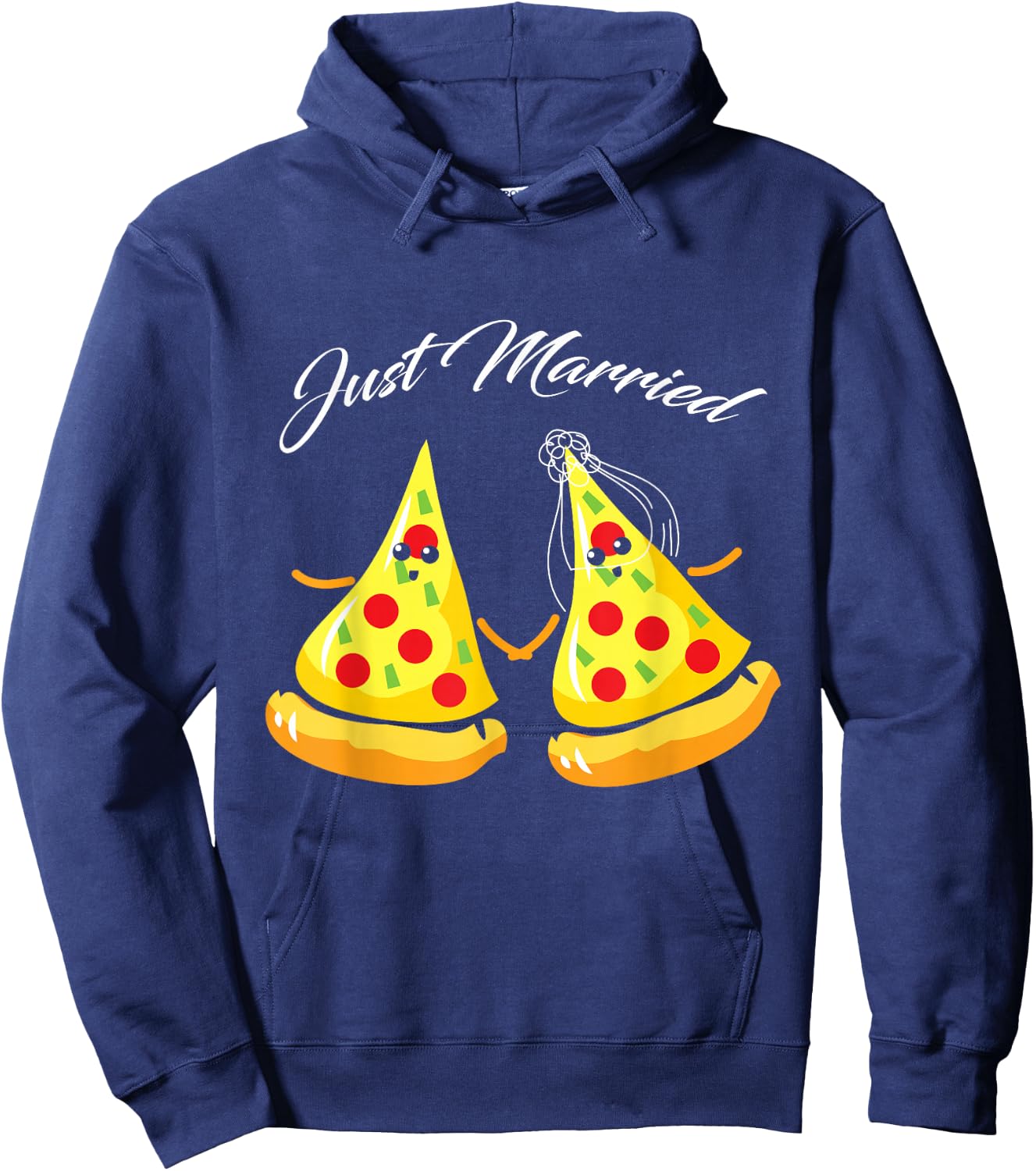 Just Married Pizza Slice - Foodie Groom and Bride Hoodie - Hoodie | Navy