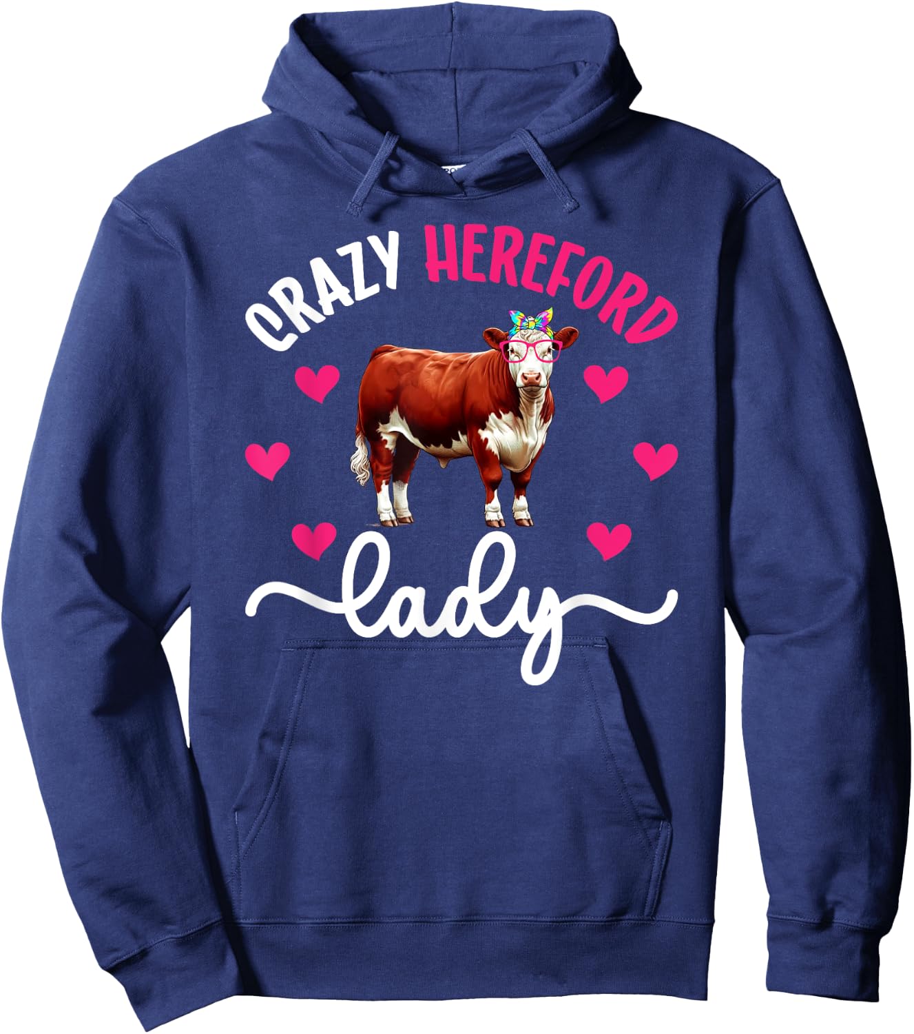 Crazy Hereford Lady Hereford Cow Mom Hereford Cow Lover Hoodie - Hoodie | Navy