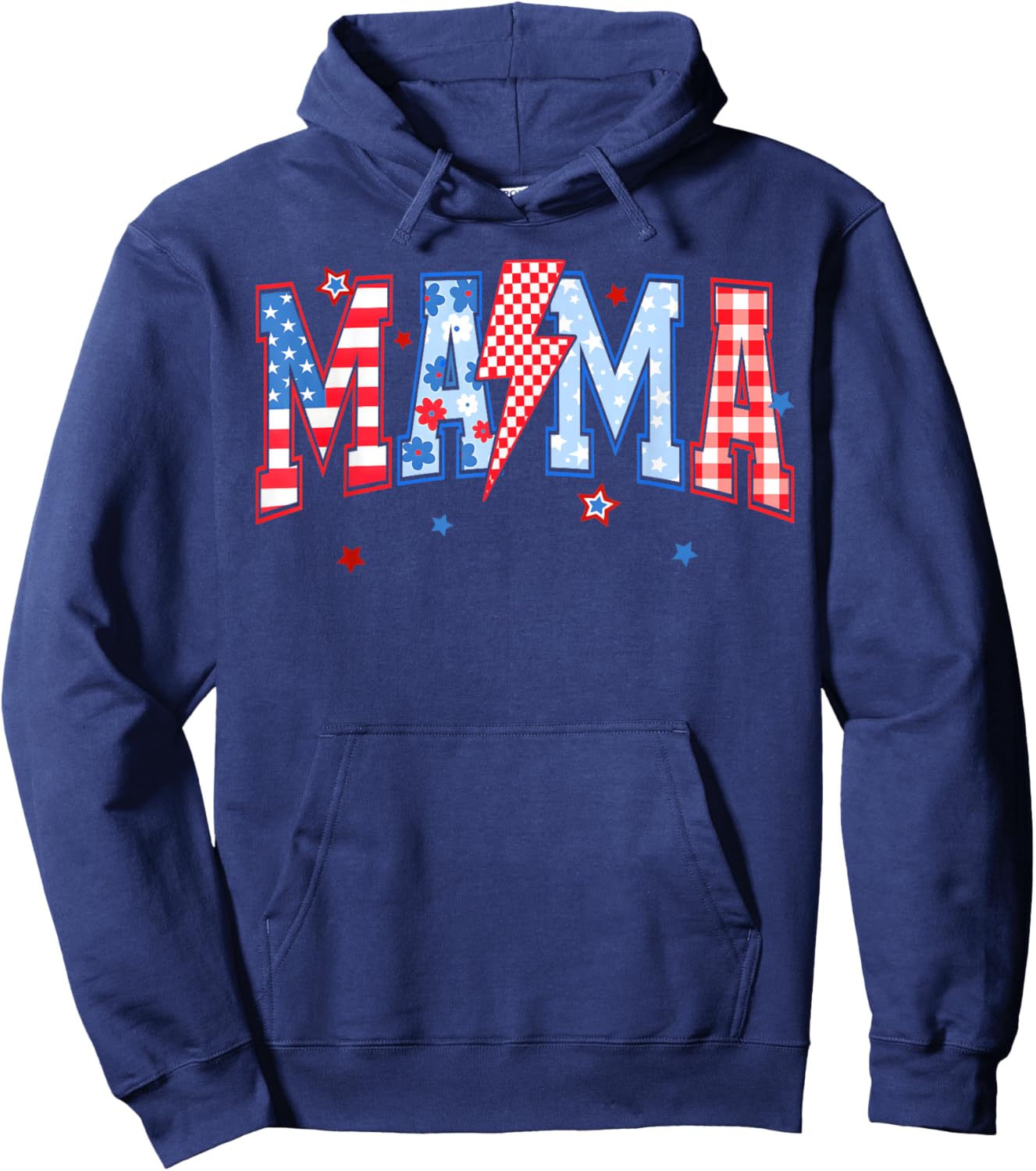 4th of July Mama Lightning Patriotic Women Mother's Day Hoodie - Hoodie | Navy