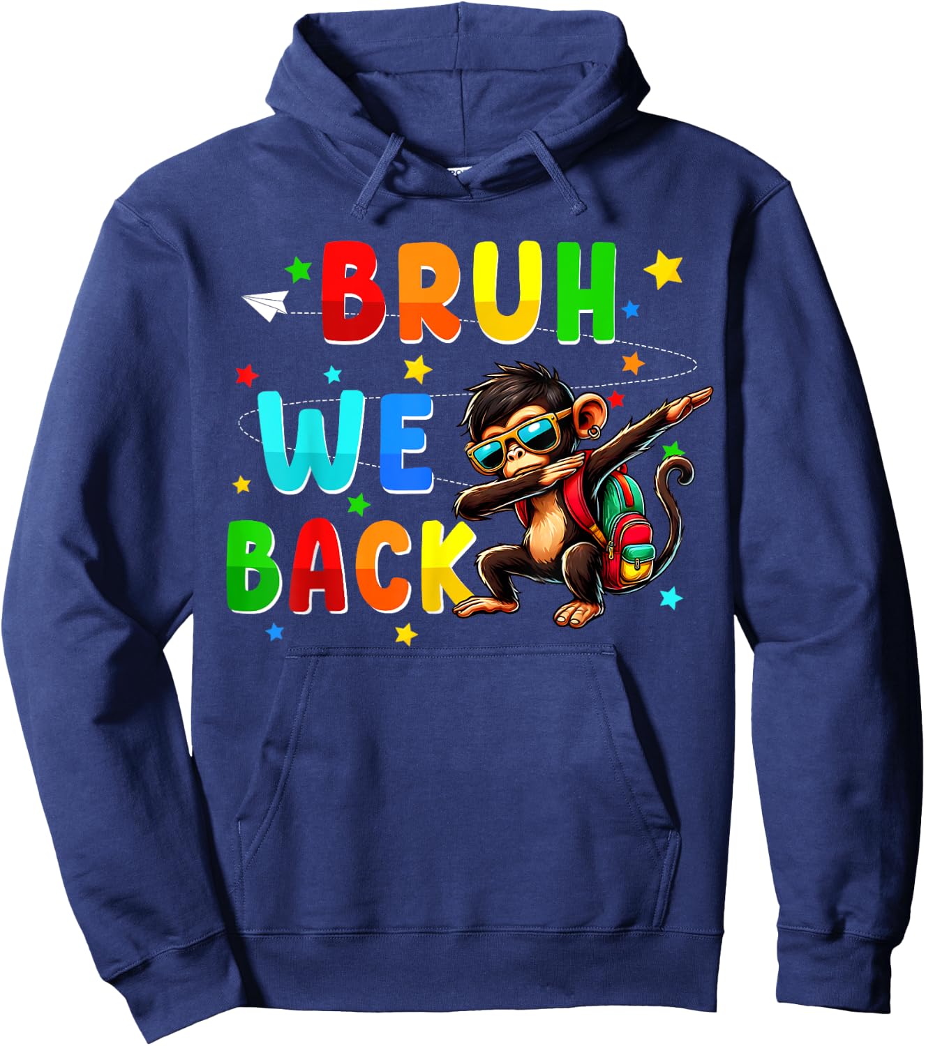 Bruh we back funny back to school stuffs dabbing Monkey Hoodie - Hoodie | Navy
