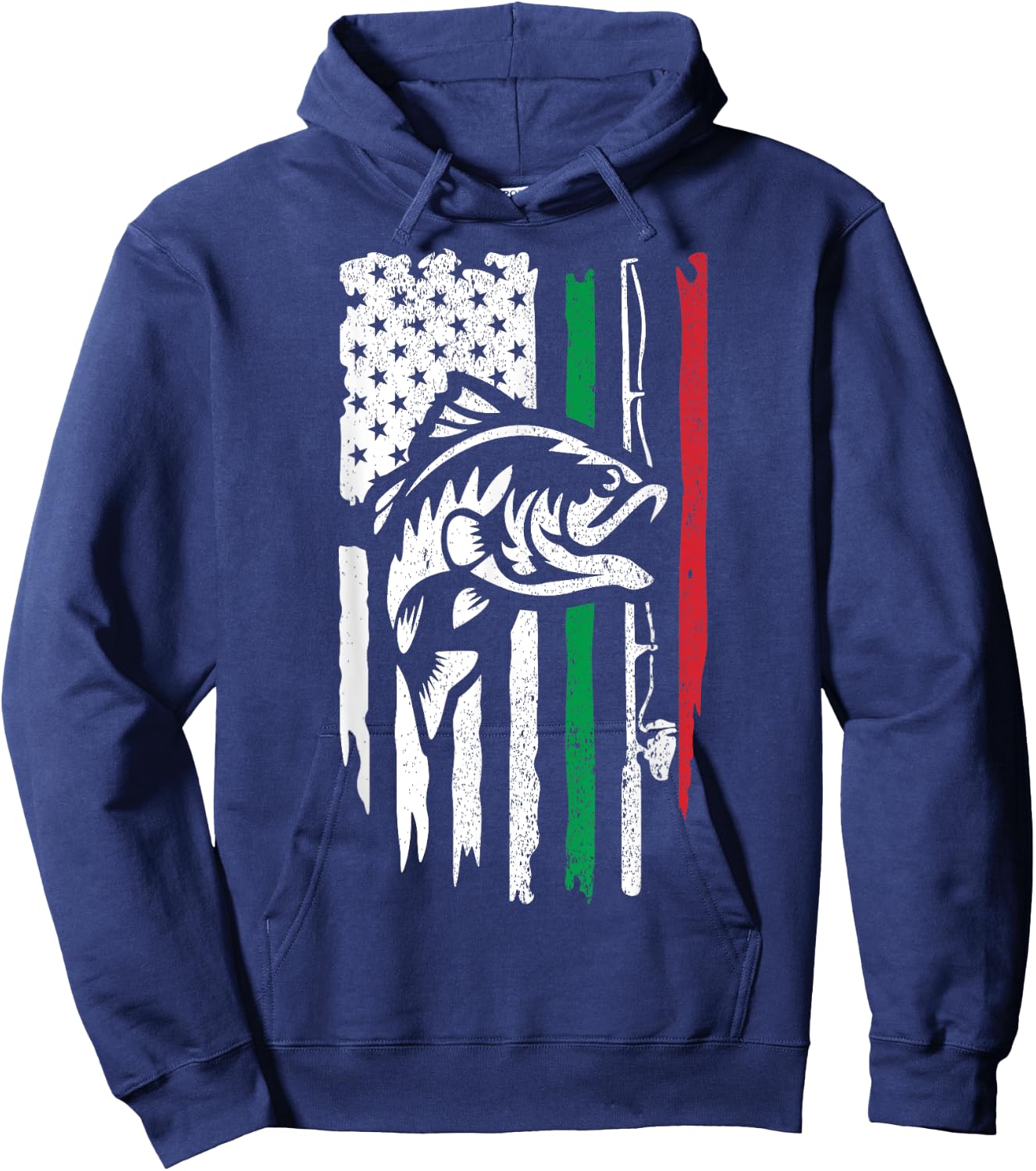 American Italian Bass Fishing Flag For Fisherman Italy USA Hoodie - Hoodie | Navy