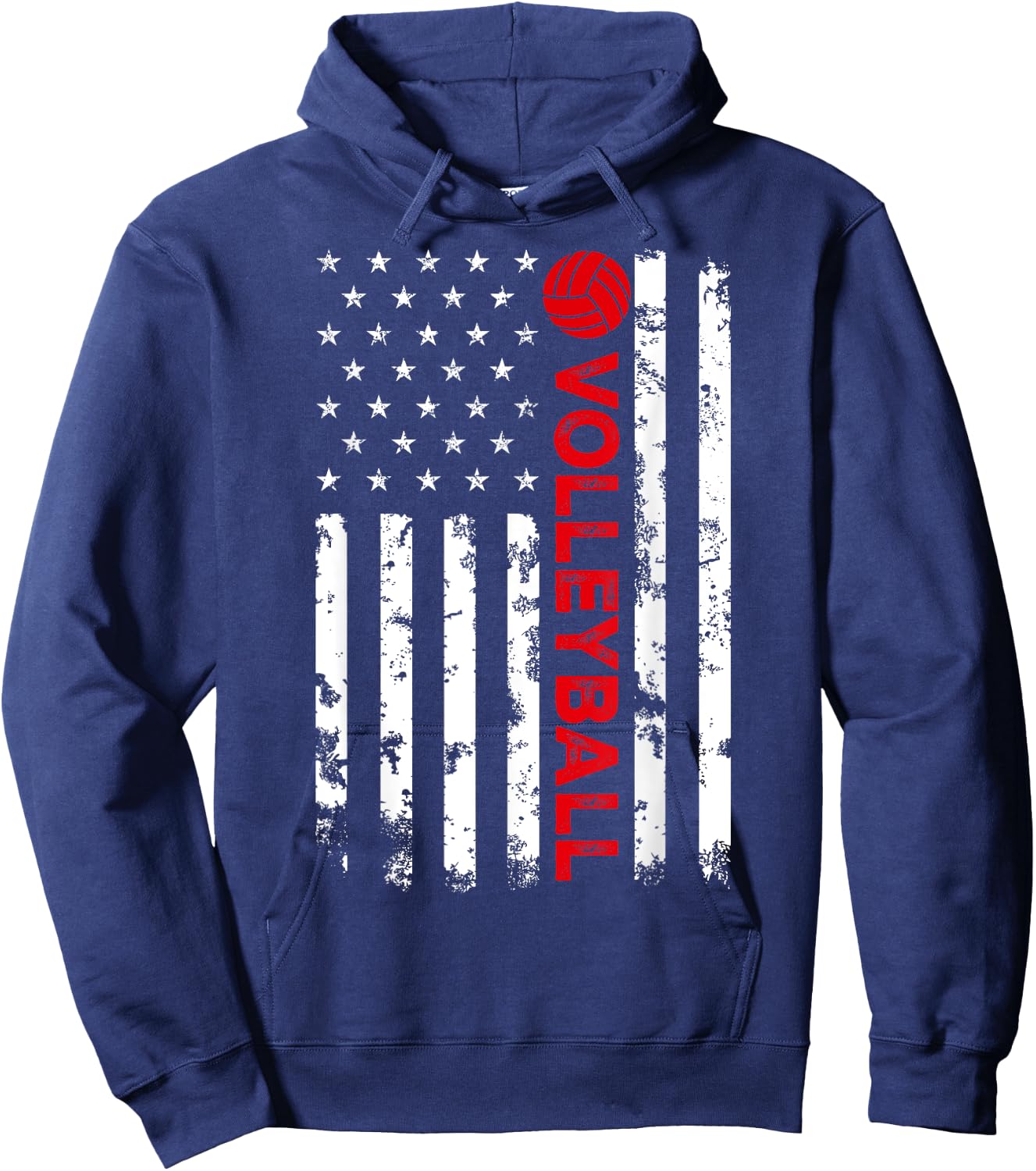 USA Flag Vintage Distressed American Flag Volleyball Hoodie - Hoodie | Navy