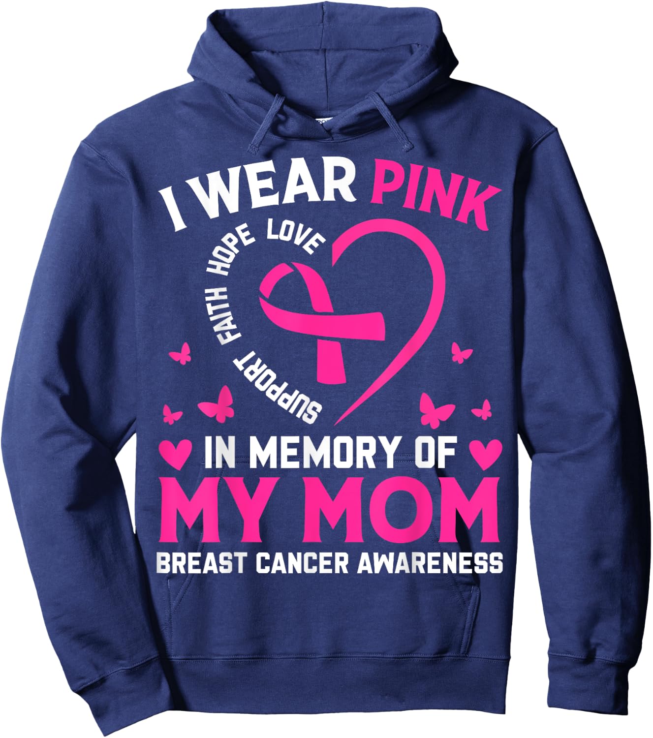 Breast Cancer Awareness Gift I Wear Pink In Memory Of My Mom Hoodie - Hoodie | Navy