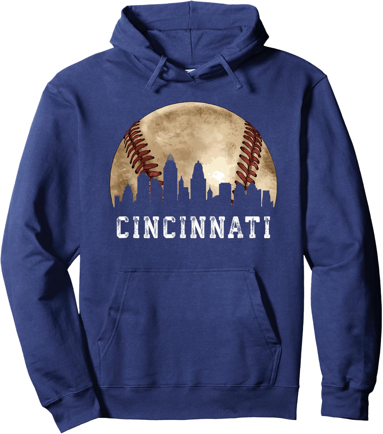 Cincinnati Skyline City Vintage Baseball Lover Hoodie - Hoodie | Navy