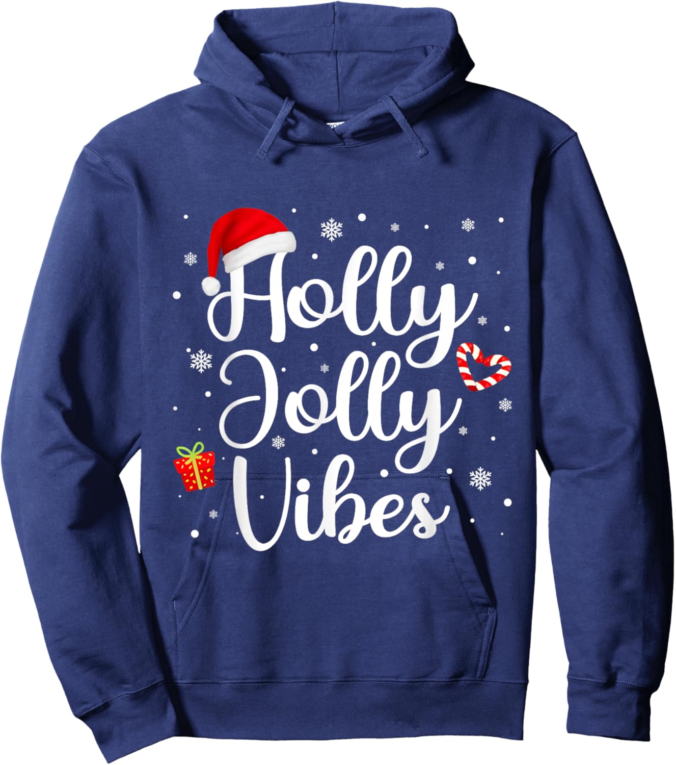 Cute Holly Christmas Jolly Vibes Santa Holiday Women Men Hoodie - Hoodie | Navy