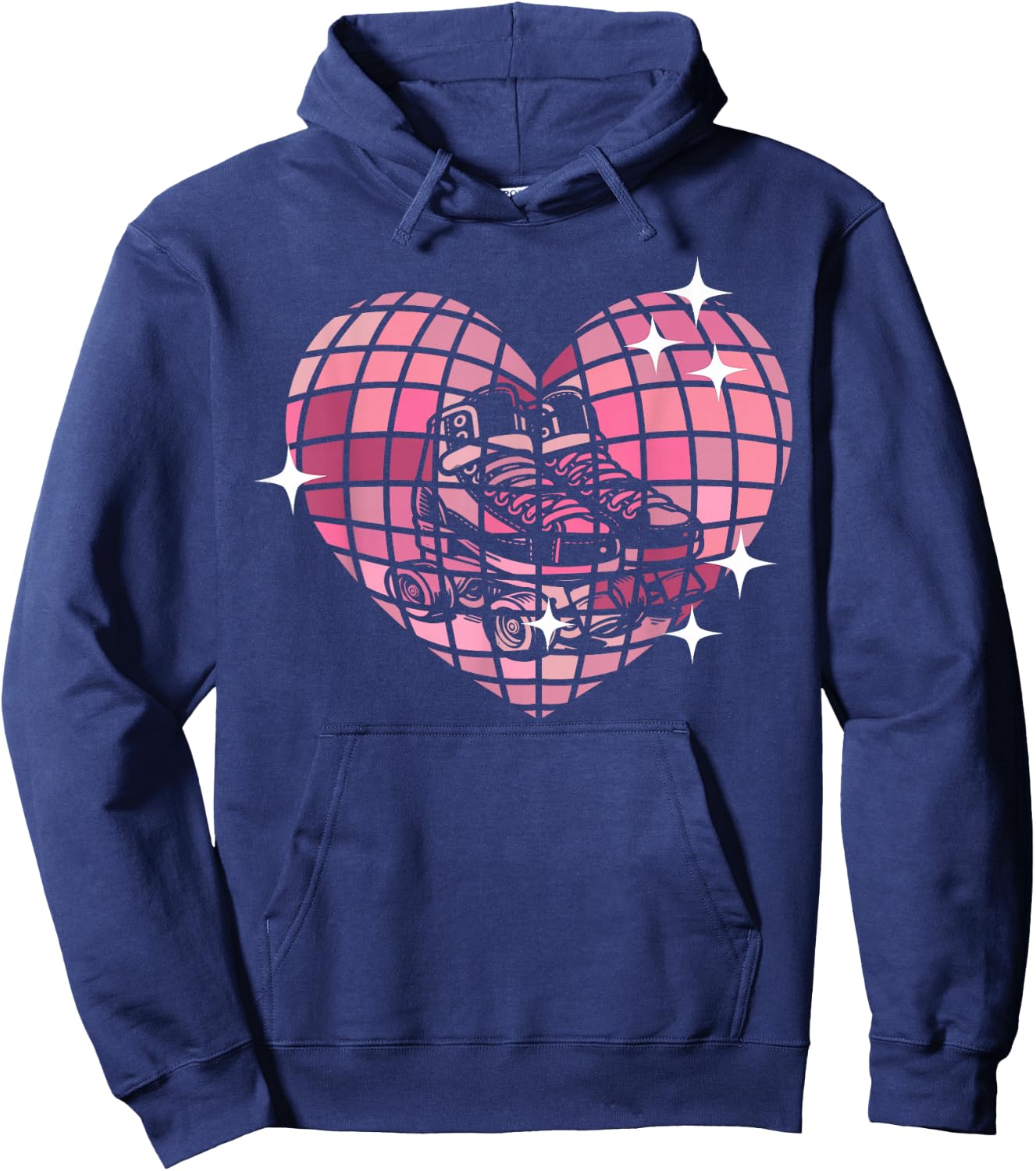 Cool Roller Skating Skate Girl 1970s Retro Disco Ball Heart Hoodie - Hoodie | Navy