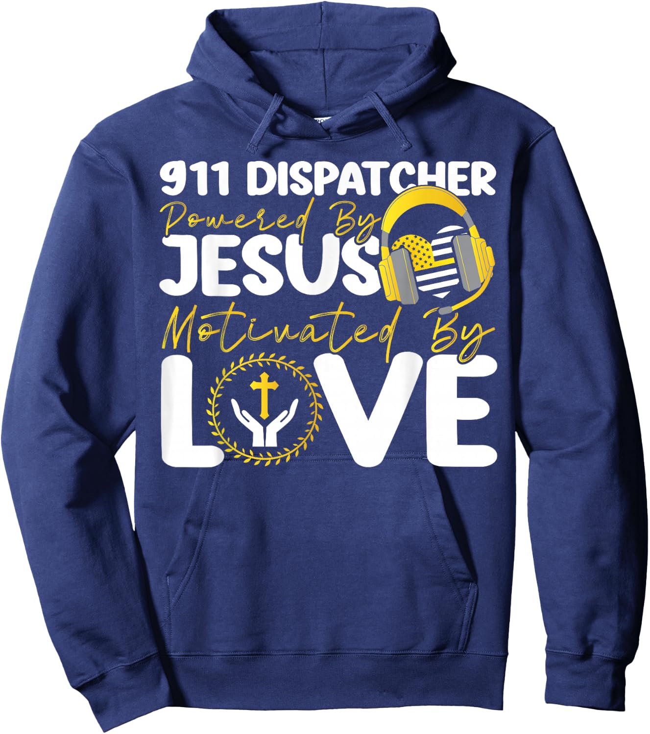 911 Dispatcher Thin Gold Yellow Line Jesus Faith Christian Hoodie - Hoodie | Navy
