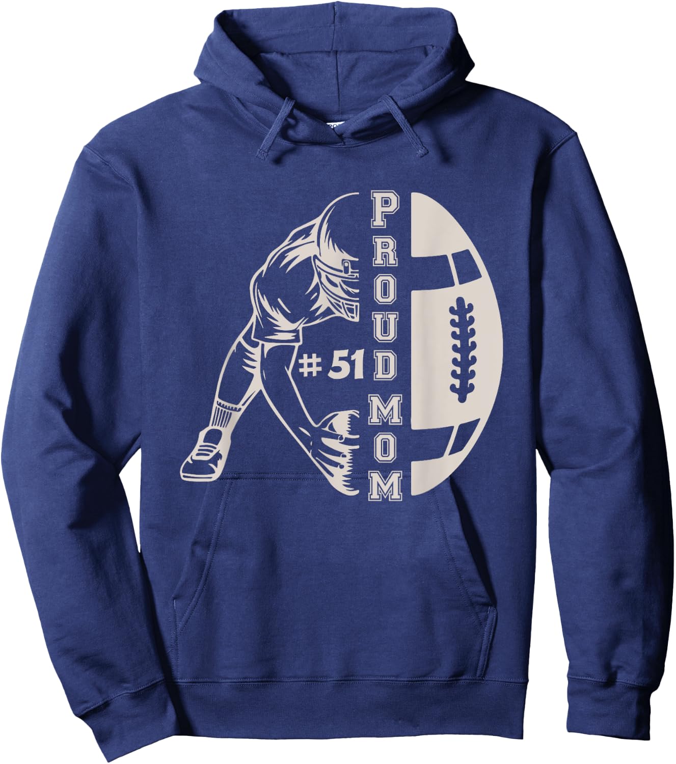Customized Proud Football Mom Number 51 Player Game Day Hoodie - Hoodie | Navy