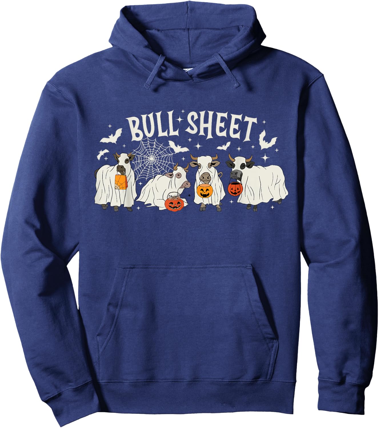 Funny Halloween Cow Bull Sheet Cow Ghost Spooky Season Farm Hoodie - Hoodie | Navy