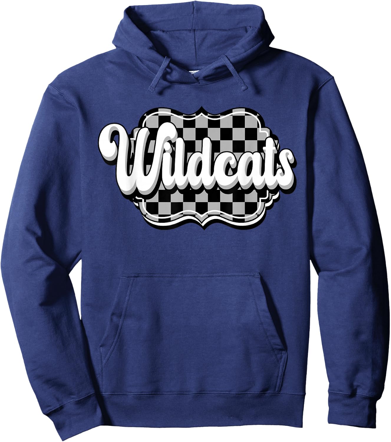 Wildcats School Spirit Retro Wildcats Checkered Print Hoodie - Hoodie | Navy
