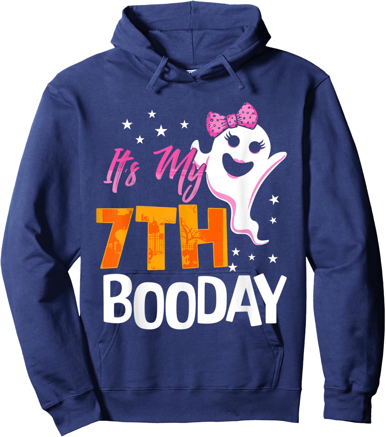 Its My 7th Boo Day Cute Halloween Birthday Ghost Pink Bow Hoodie - Hoodie | Navy