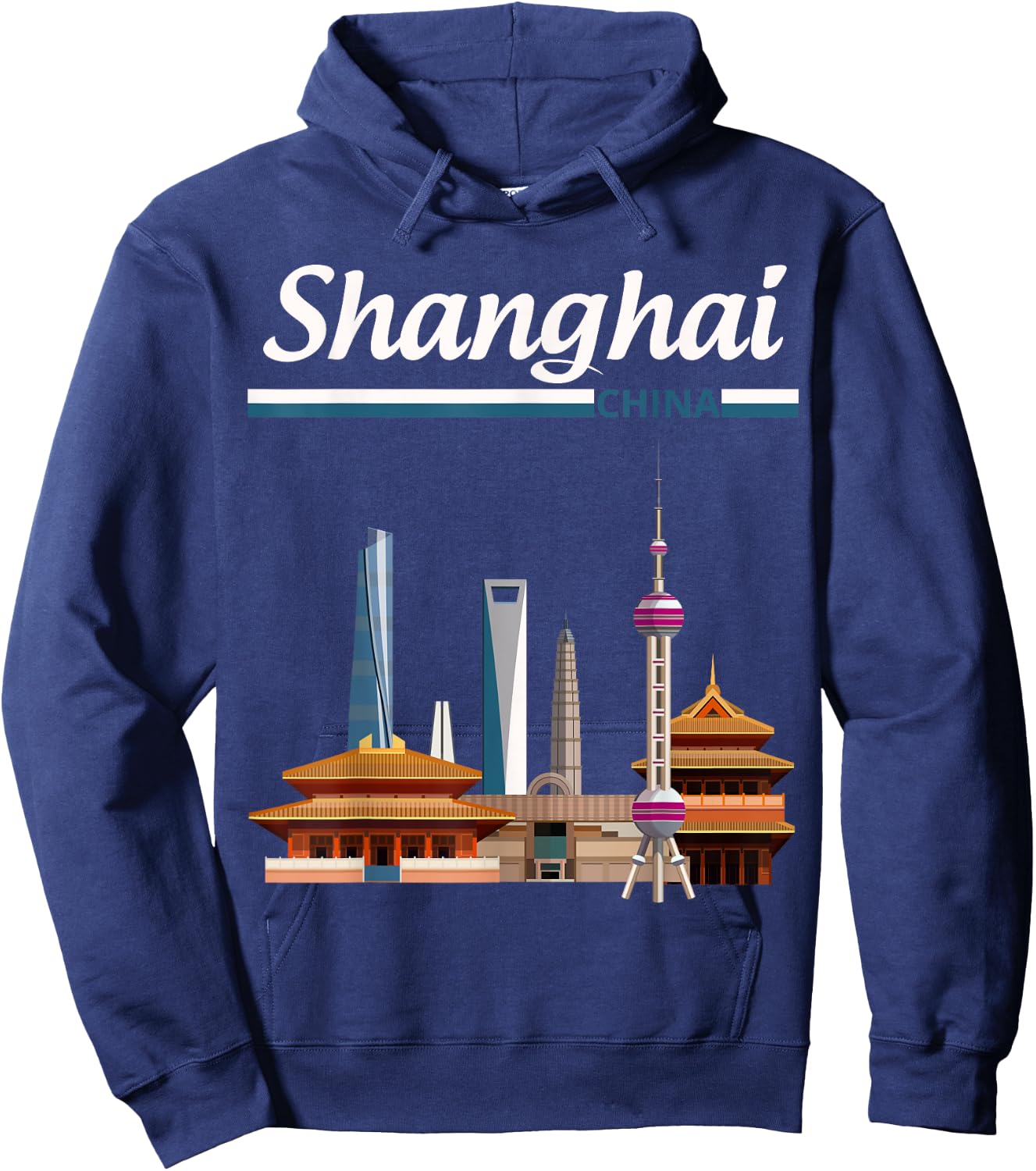 Shanghai city skyline with the Pearl Tower, Shanghai Tower Hoodie - Hoodie | Navy
