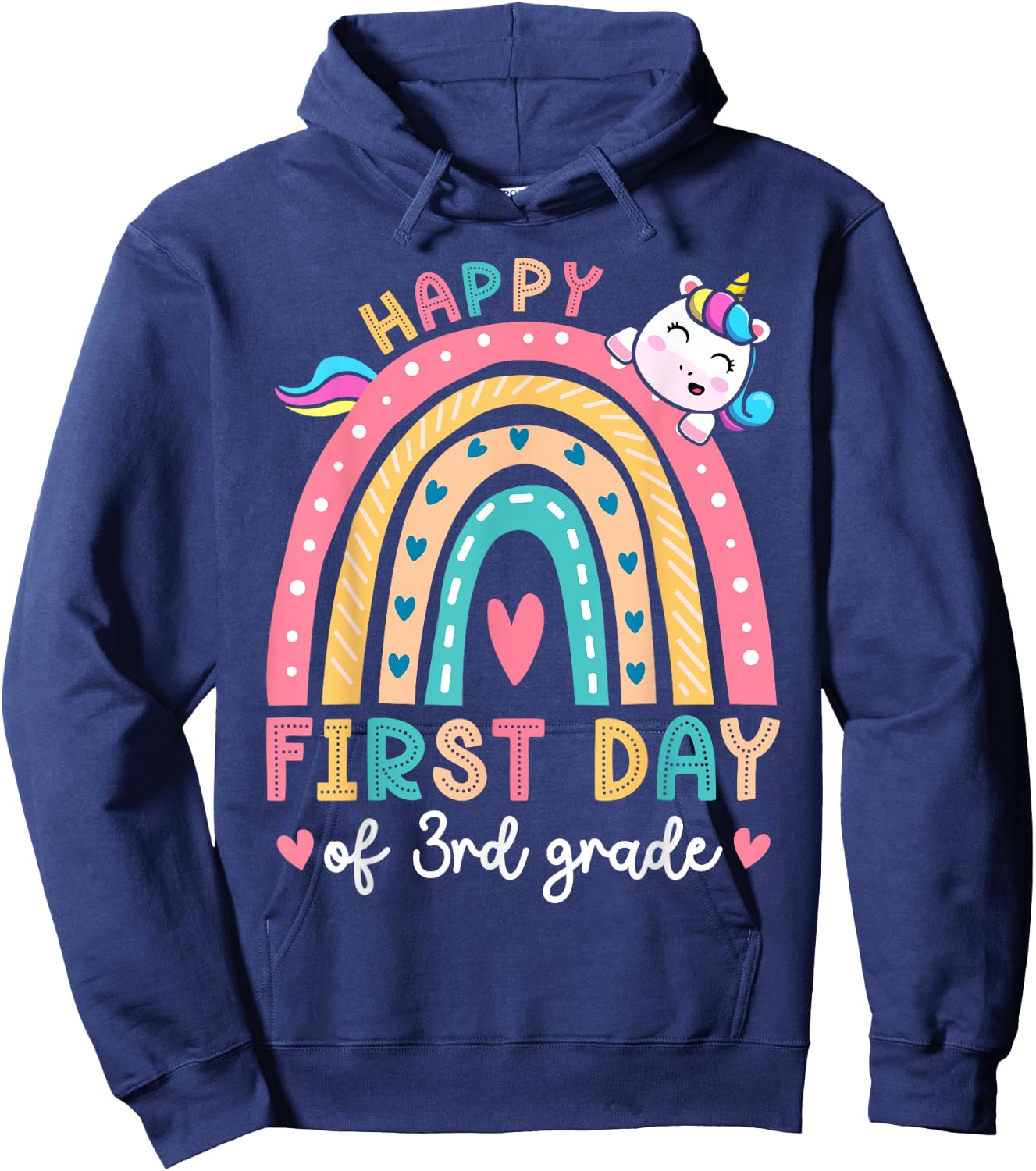 Happy First Day Of 3rd Grade Unicorn Girls Back To School Hoodie - Hoodie | Navy