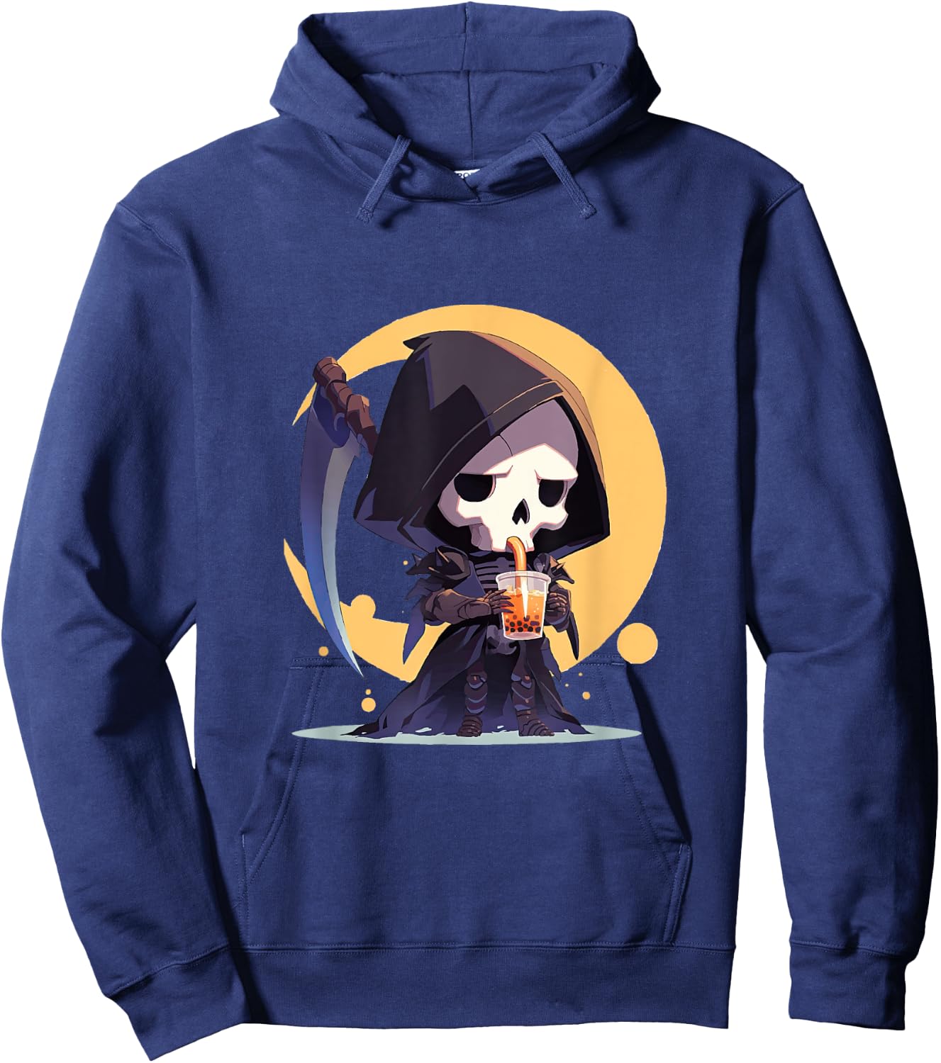 Cute Chibi Grim Reaper Drinking Boba Tea Hoodie - Hoodie | Navy