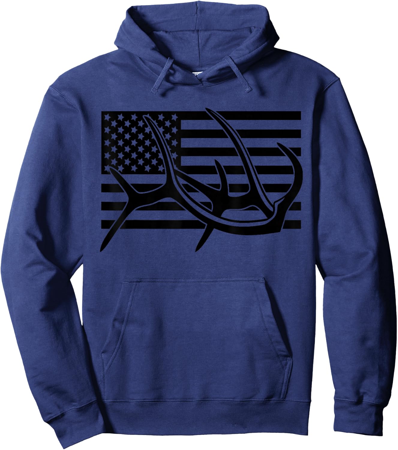 BASBO American Flag Outdoor Antlers Elk Deer Hoodie - Hoodie | Navy