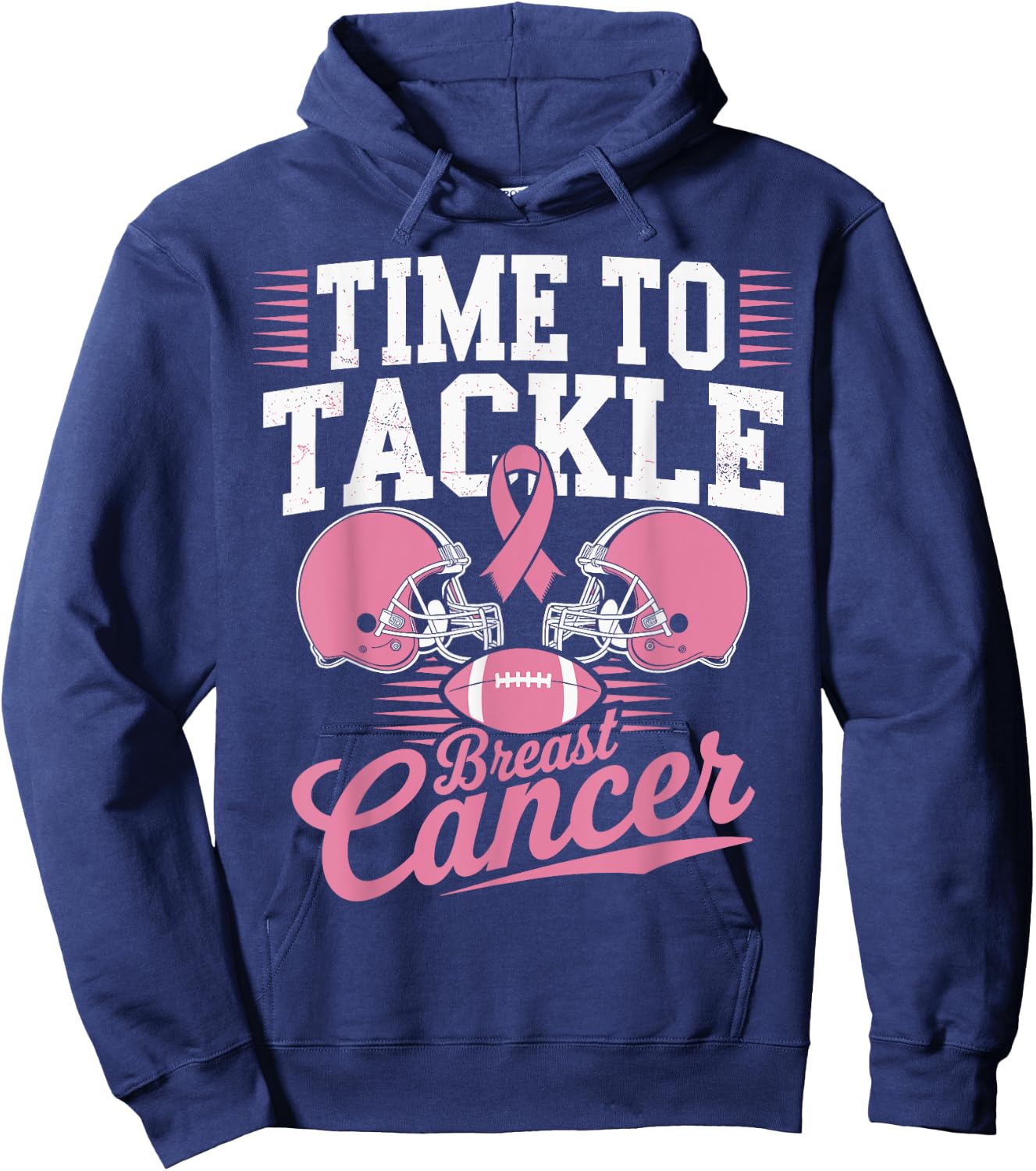 Pink Football Helmet Ribbon, Time to Tackle Breast Cancer Hoodie - Hoodie | Navy